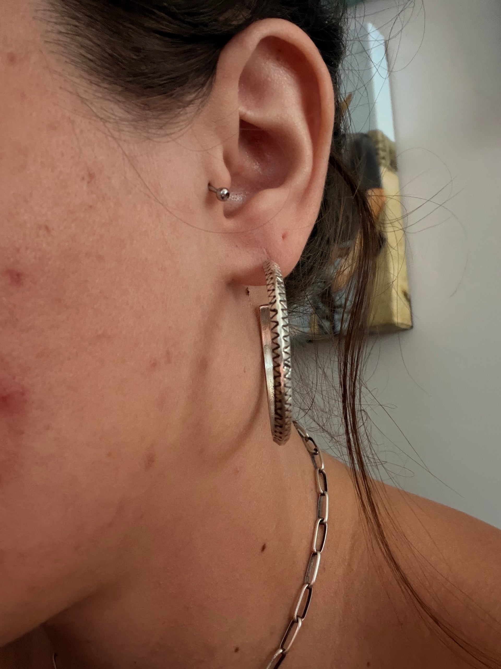 Navajo Made Sterling Silver Hoop Earrings