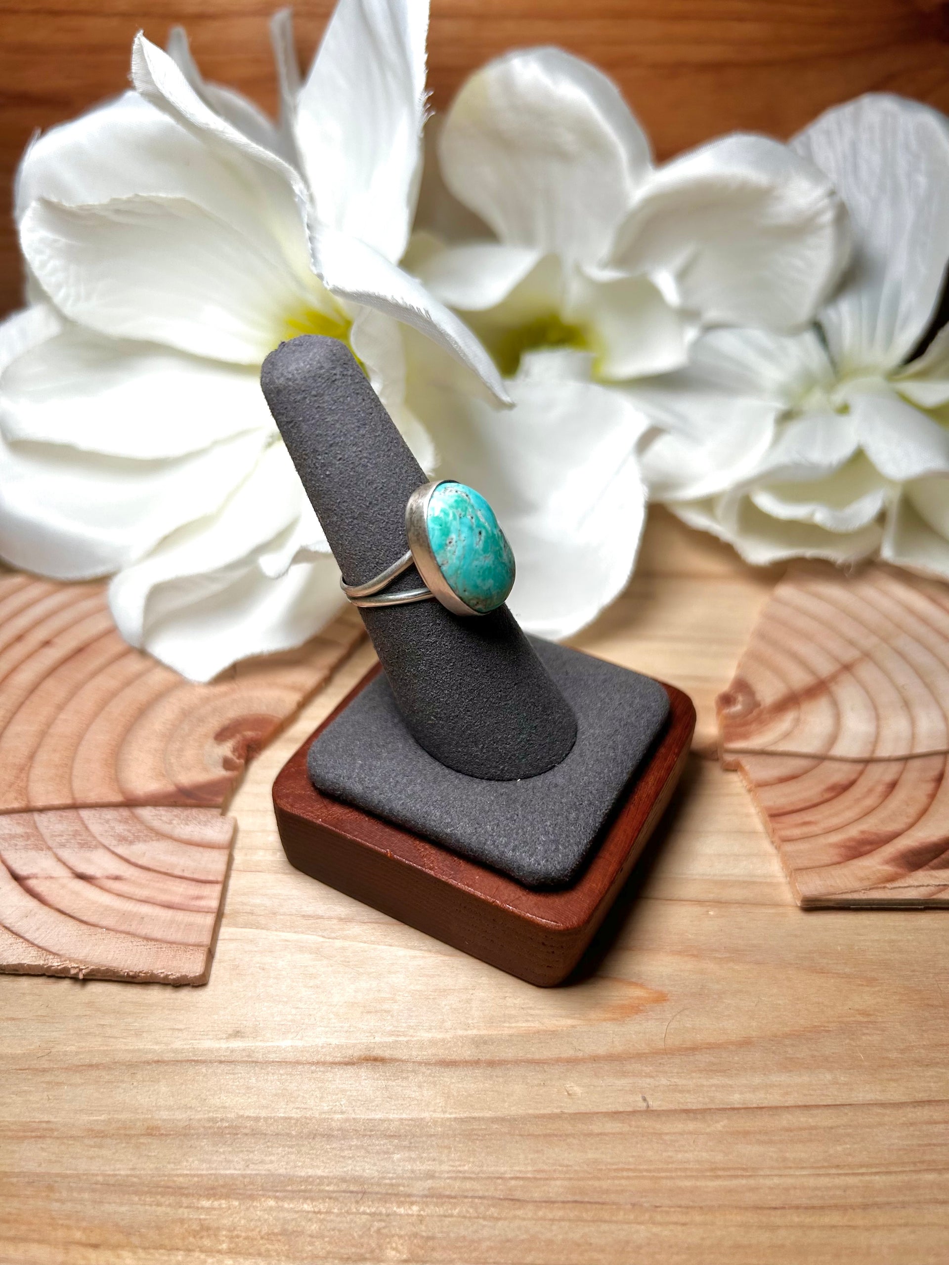 Navajo Made White Water Turquoise & Sterling Silver Ring Size 7