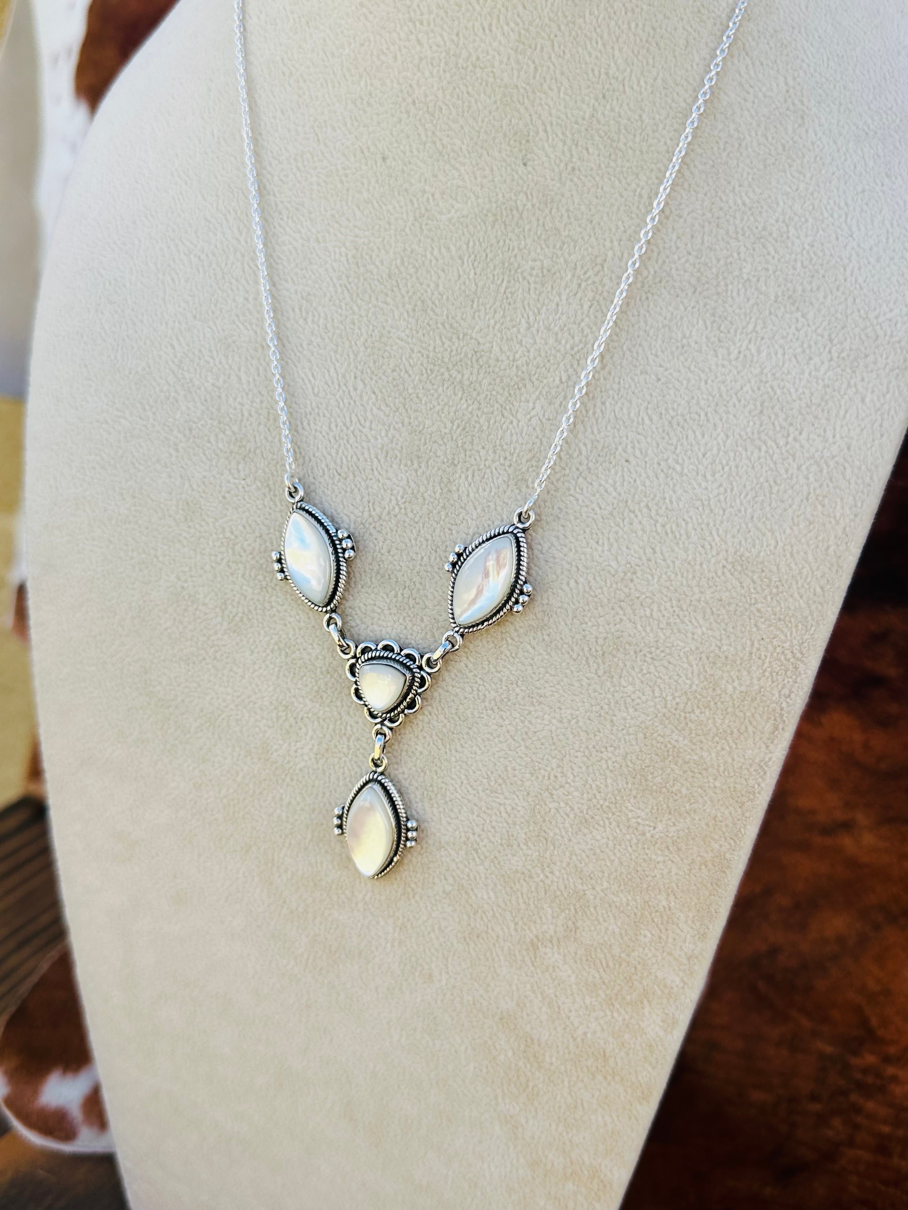Southwest Handmade Mother of Pearl & Sterling Silver Lariat Necklace