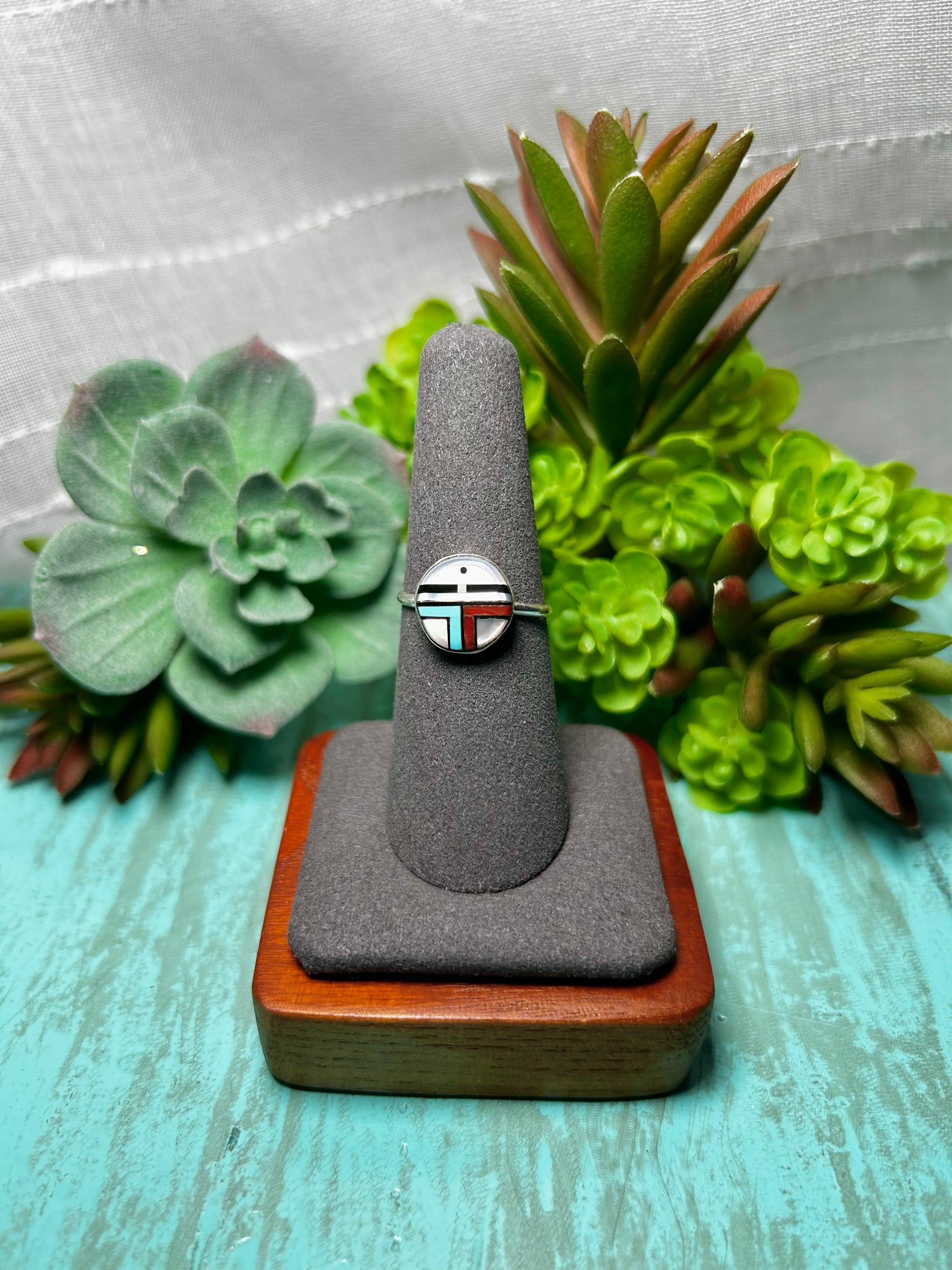 Zuni Made Multi Stone & Sterling Sliver  Ring