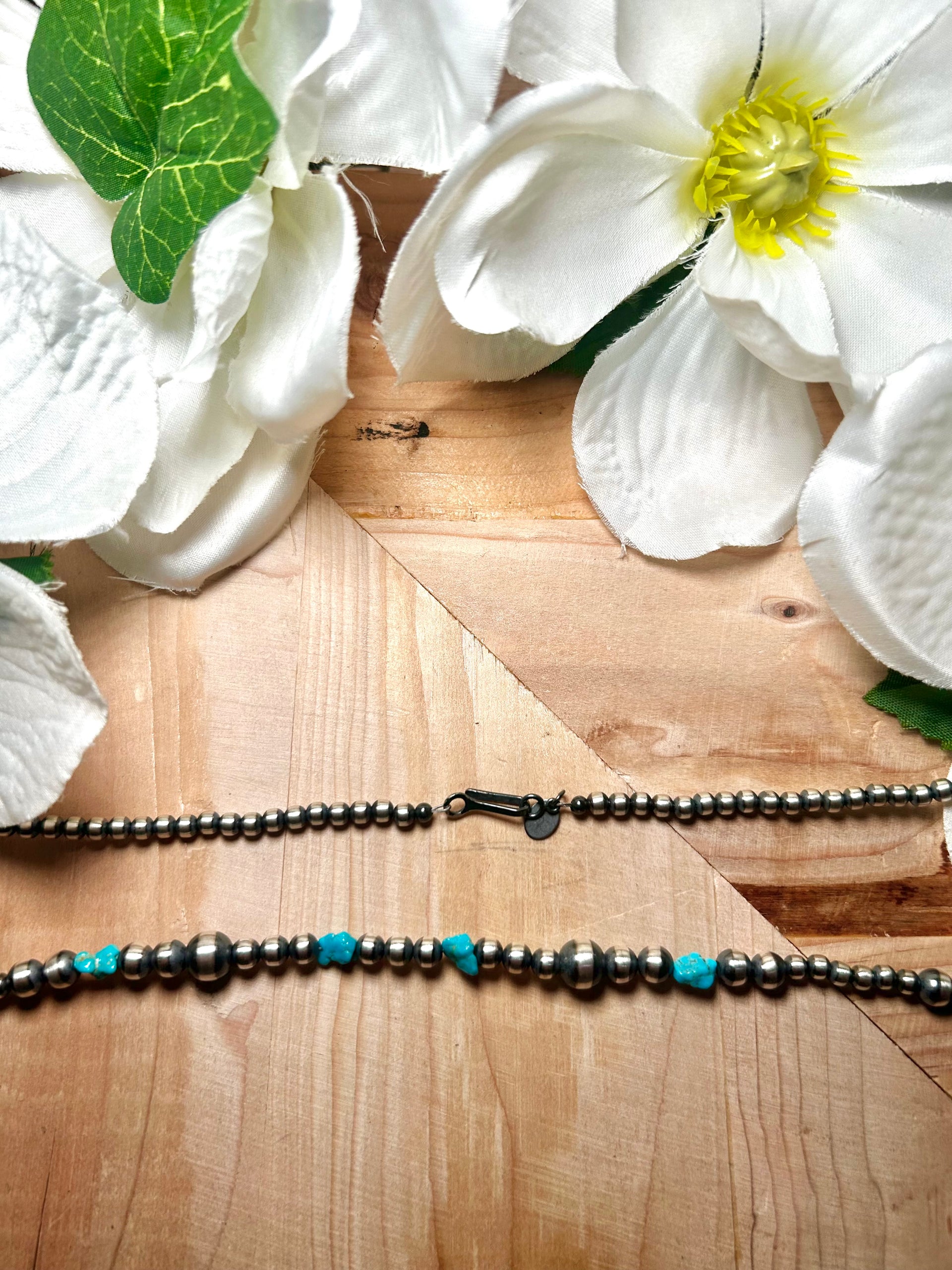 Navajo Made Strung Kingman Turquoise & Sterling Silver Necklace