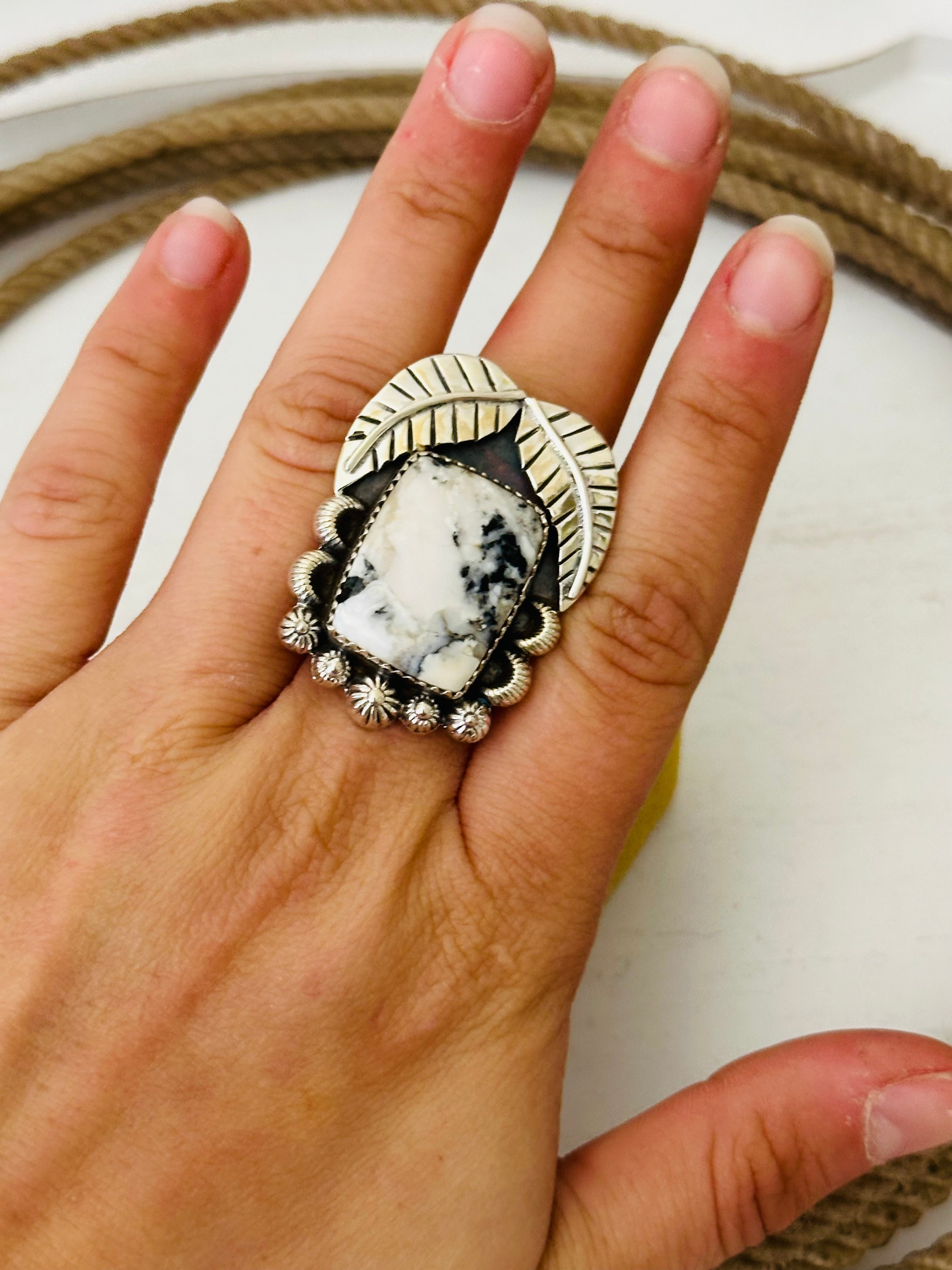 Southwest Handmade White Buffalo & Sterling Silver Adjustable Ring