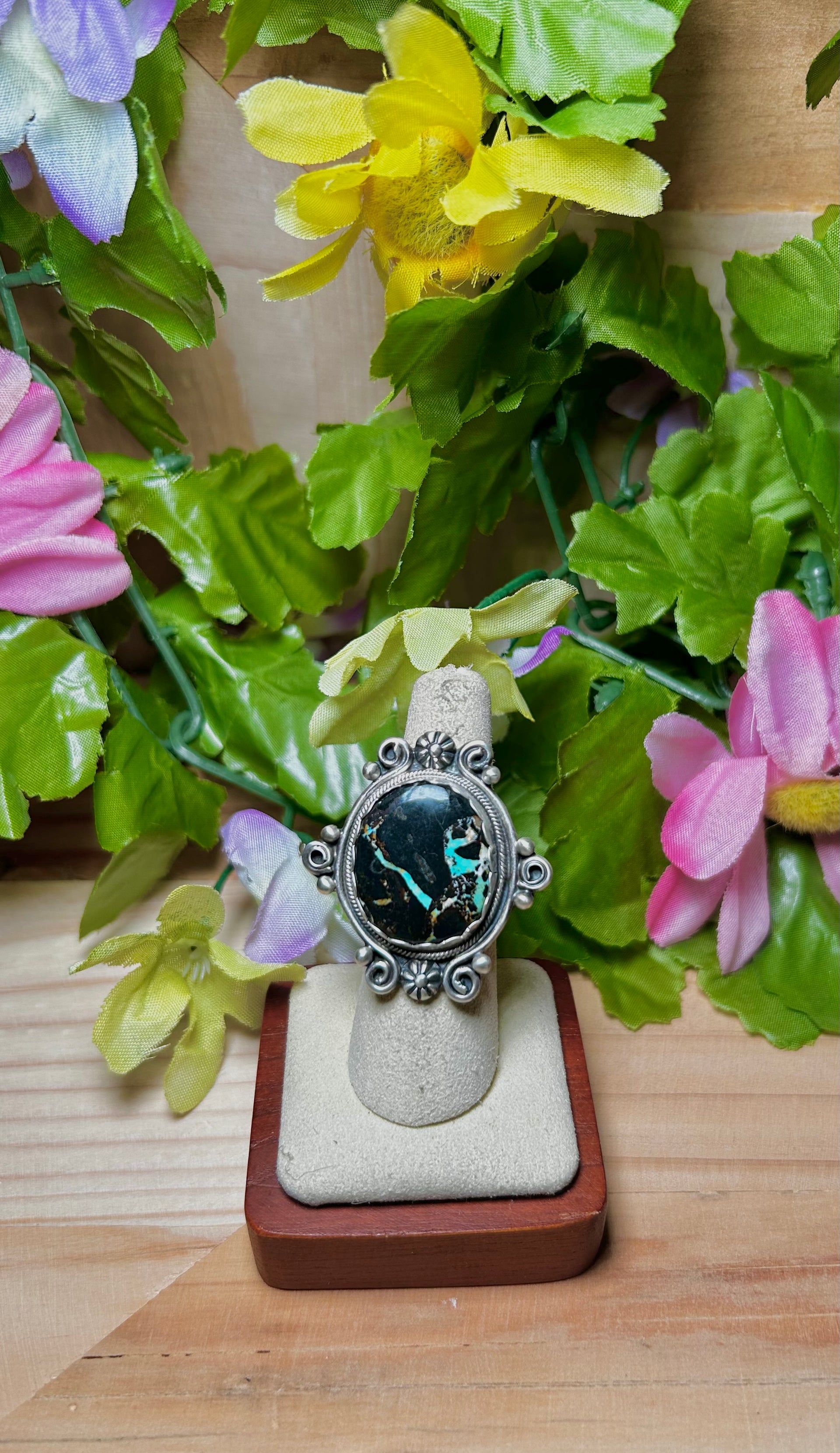 Jamison Hoskie Black Jack Turquoise & Sterling Silver Ring Size 6.5
