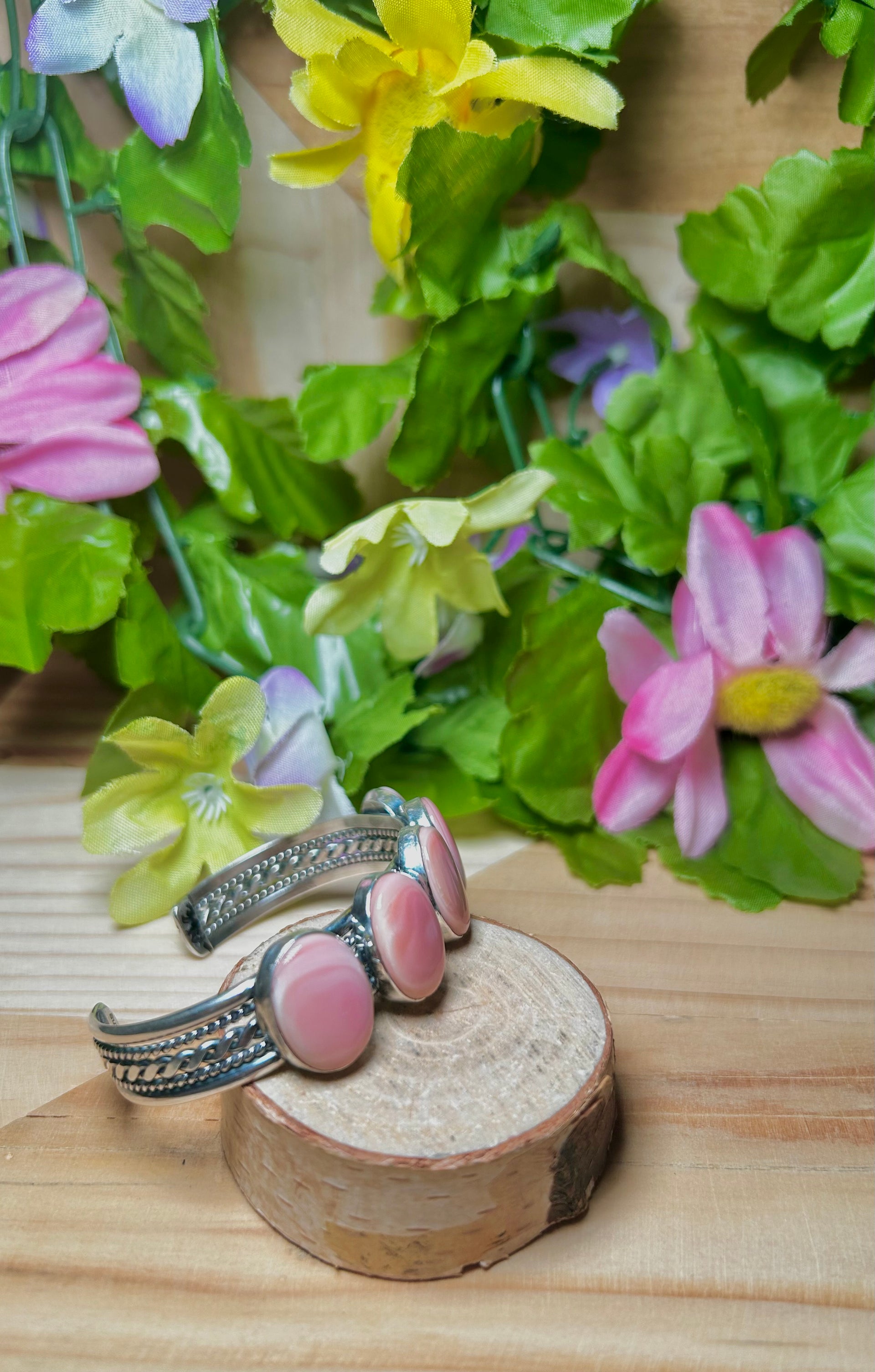 Navajo Made Pink Conch & Sterling Silver Cuff Bracelet