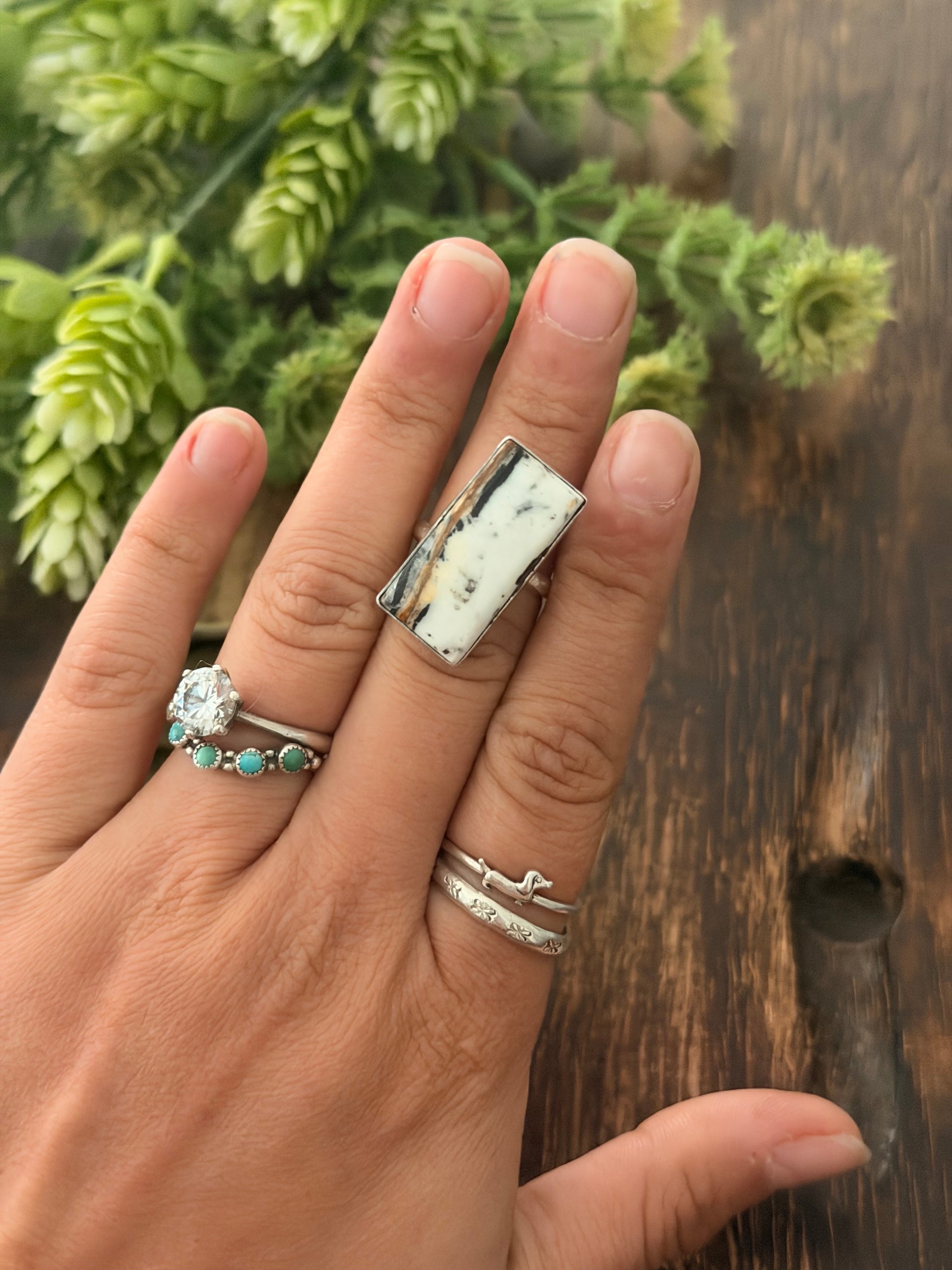 Navajo Made White Buffalo & Sterling Silver Adjustable Ring