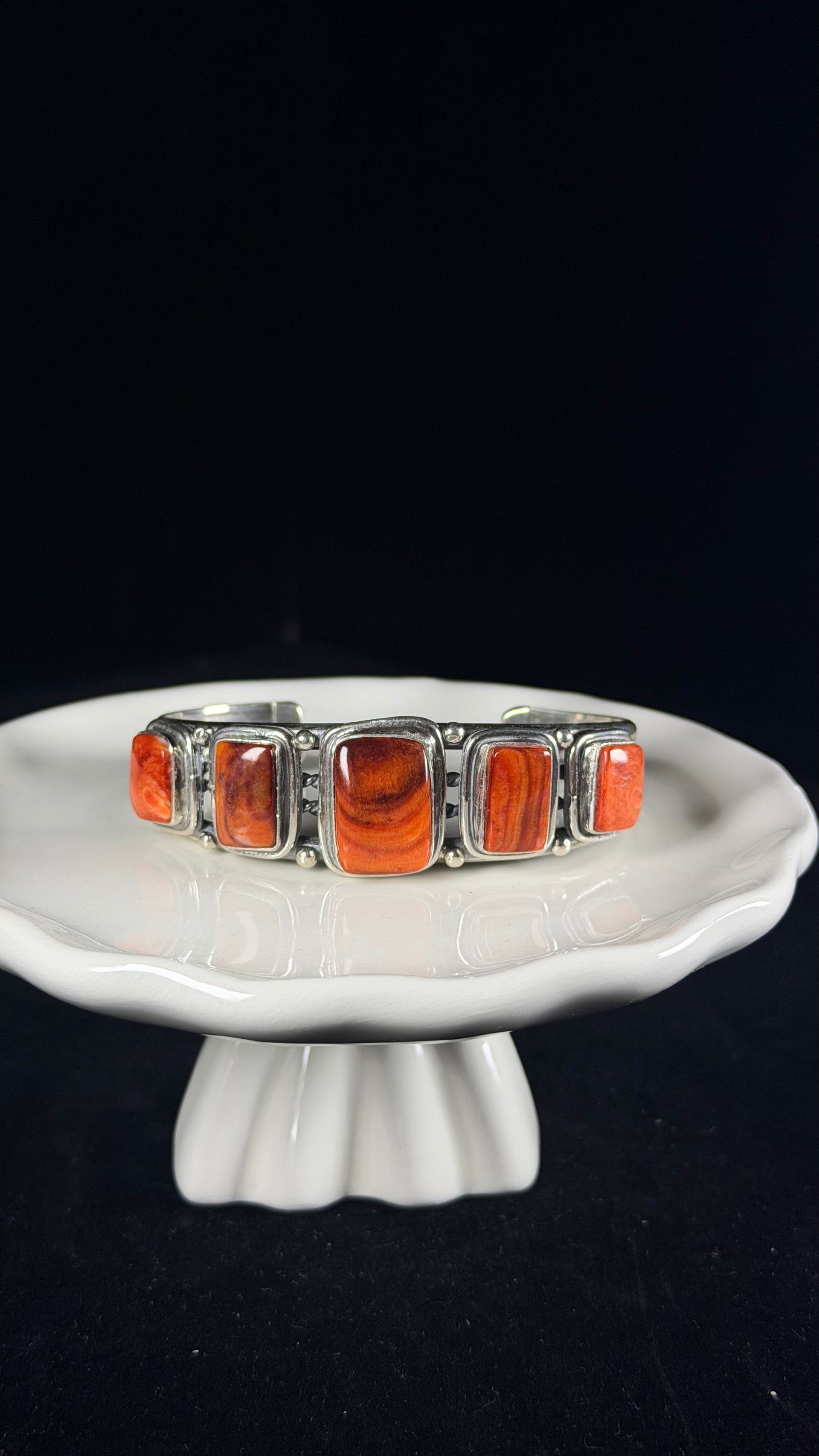 Navajo Made Spiny Oyster & Sterling Silver Cuff Bracelet