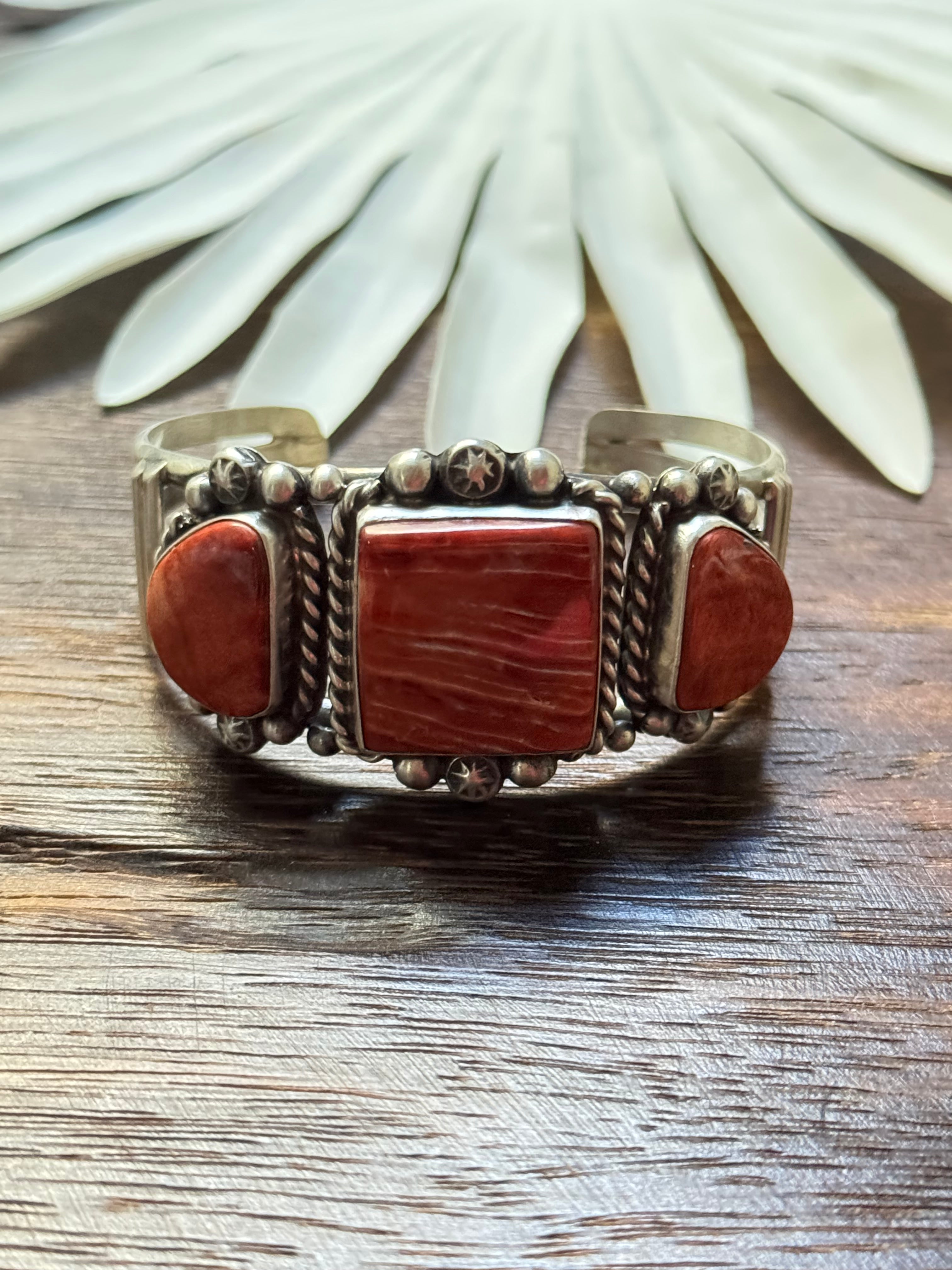 Augustine Largo Red Spiny Oyster & Sterling Silver Cuff Bracelet