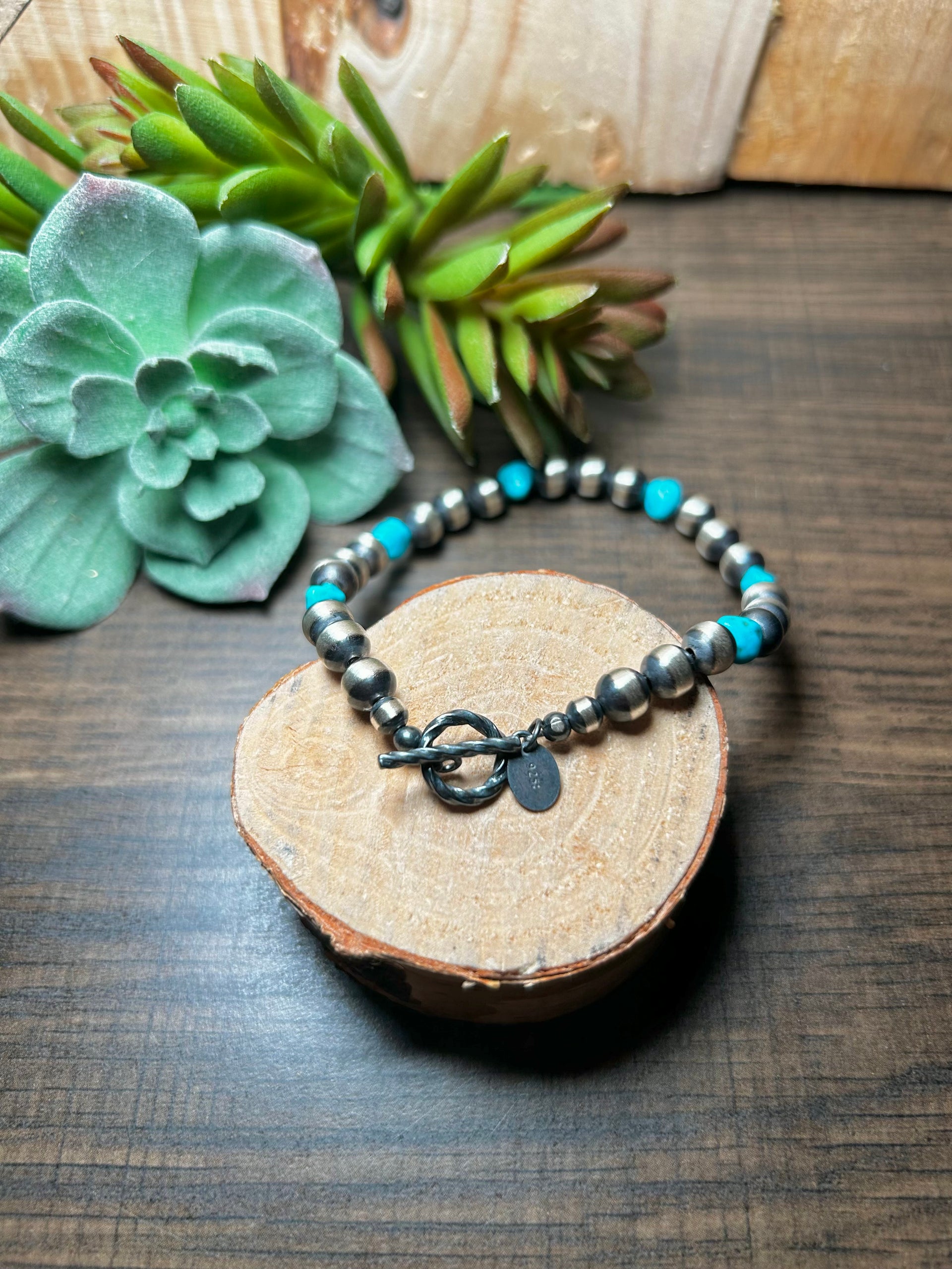 Navajo Strung Kingman Turquoise & Sterling Silver Bracelet