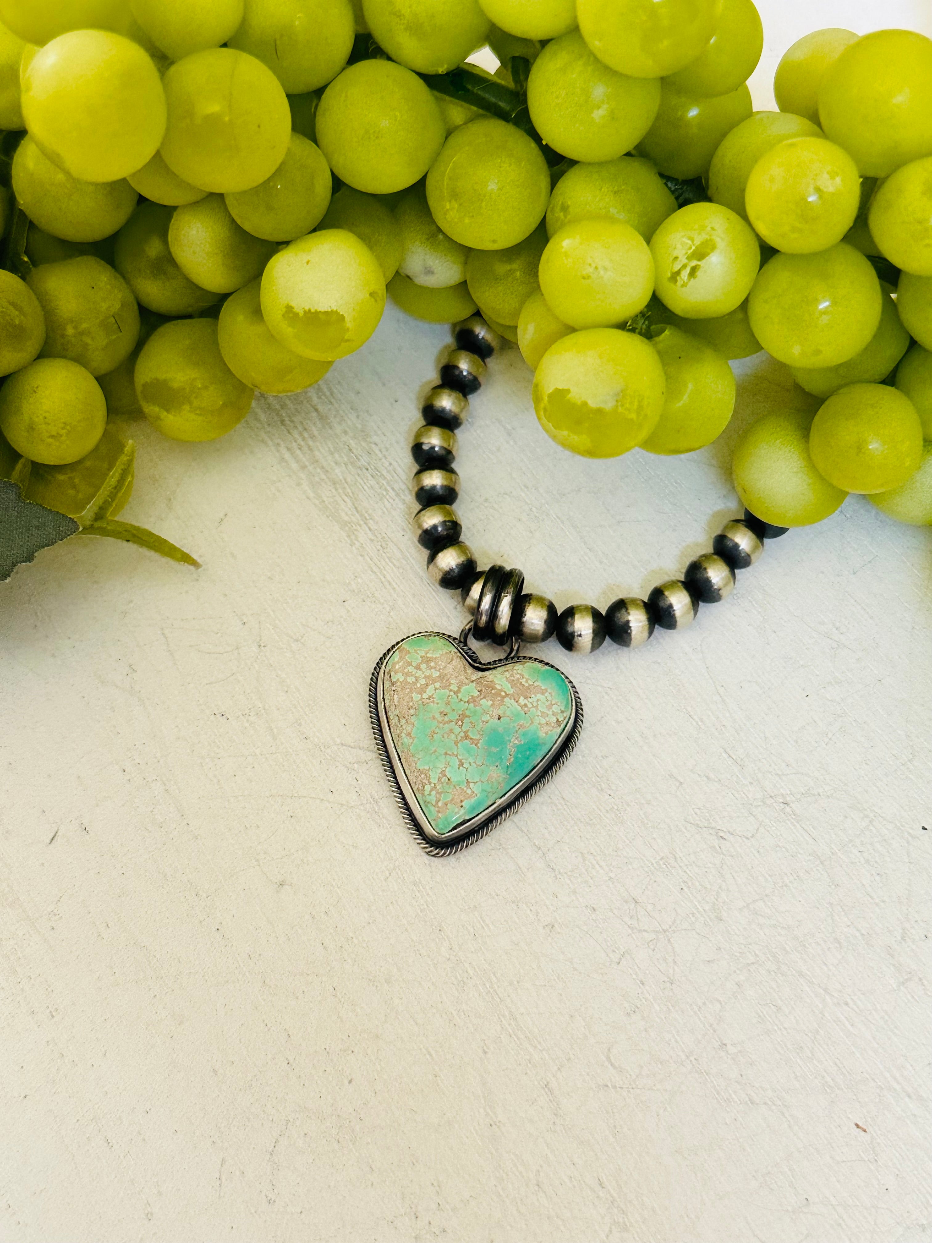 Scott Skeets Royston Turquoise & Sterling Silver Heart Pendant