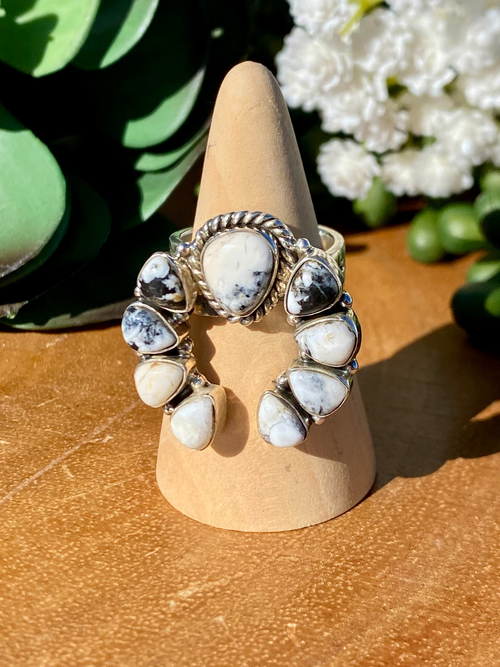 Southwest Handmade White Buffalo Turquoise & Sterling Silver Adjustable Ring