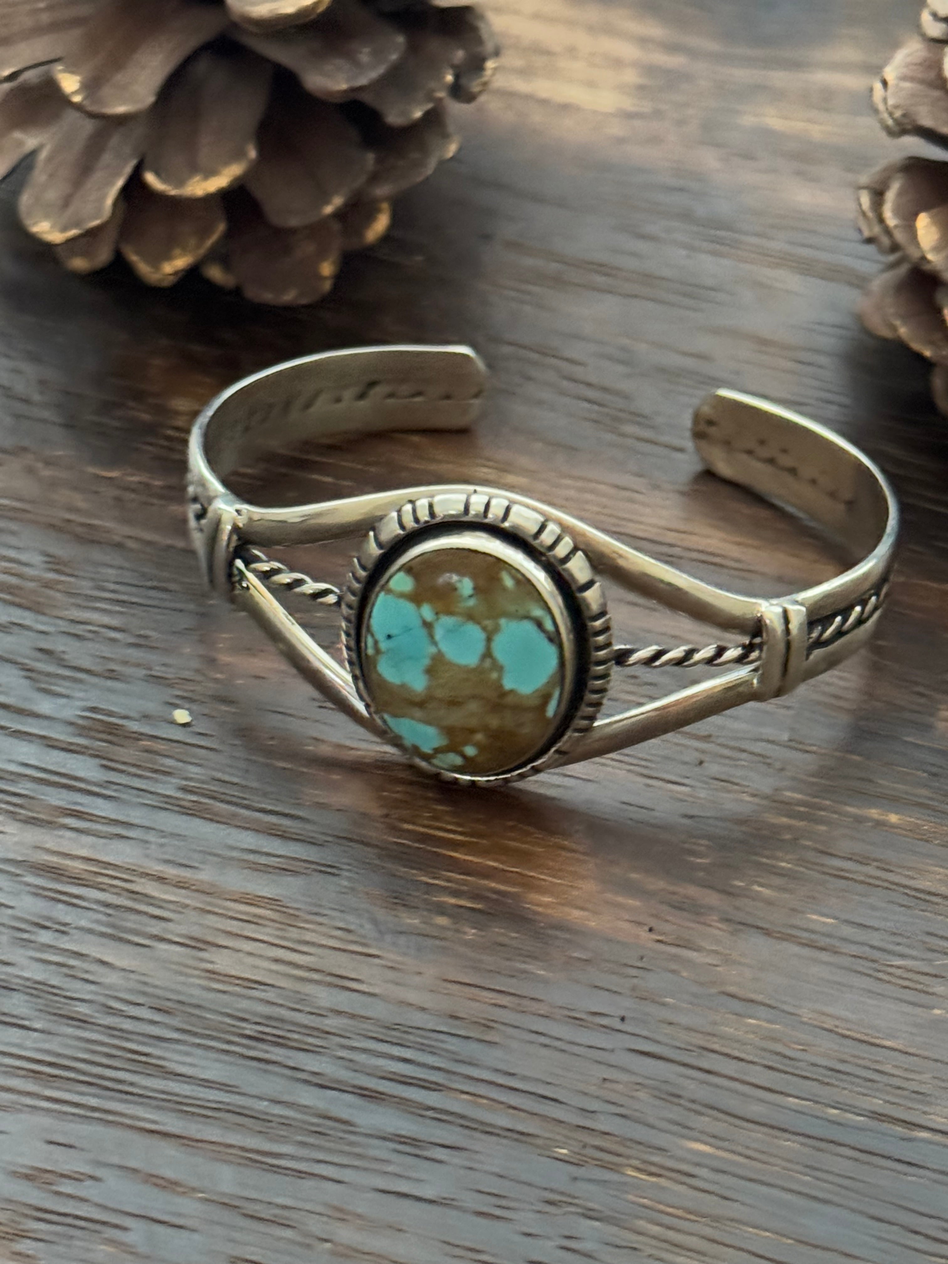 Navajo Made #8 Turquoise & Sterling Silver Cuff Bracelet