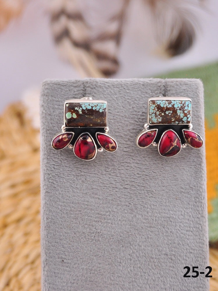 Southwest Made Multi Stone & Sterling Silver Post Earrings
