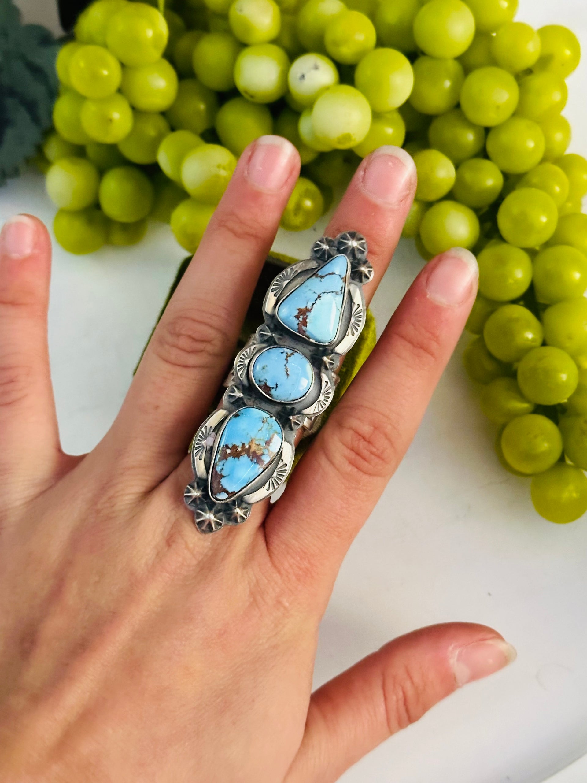 Tim Vandever Golden Hills Turquoise & Sterling Silver Ring Size 7.75