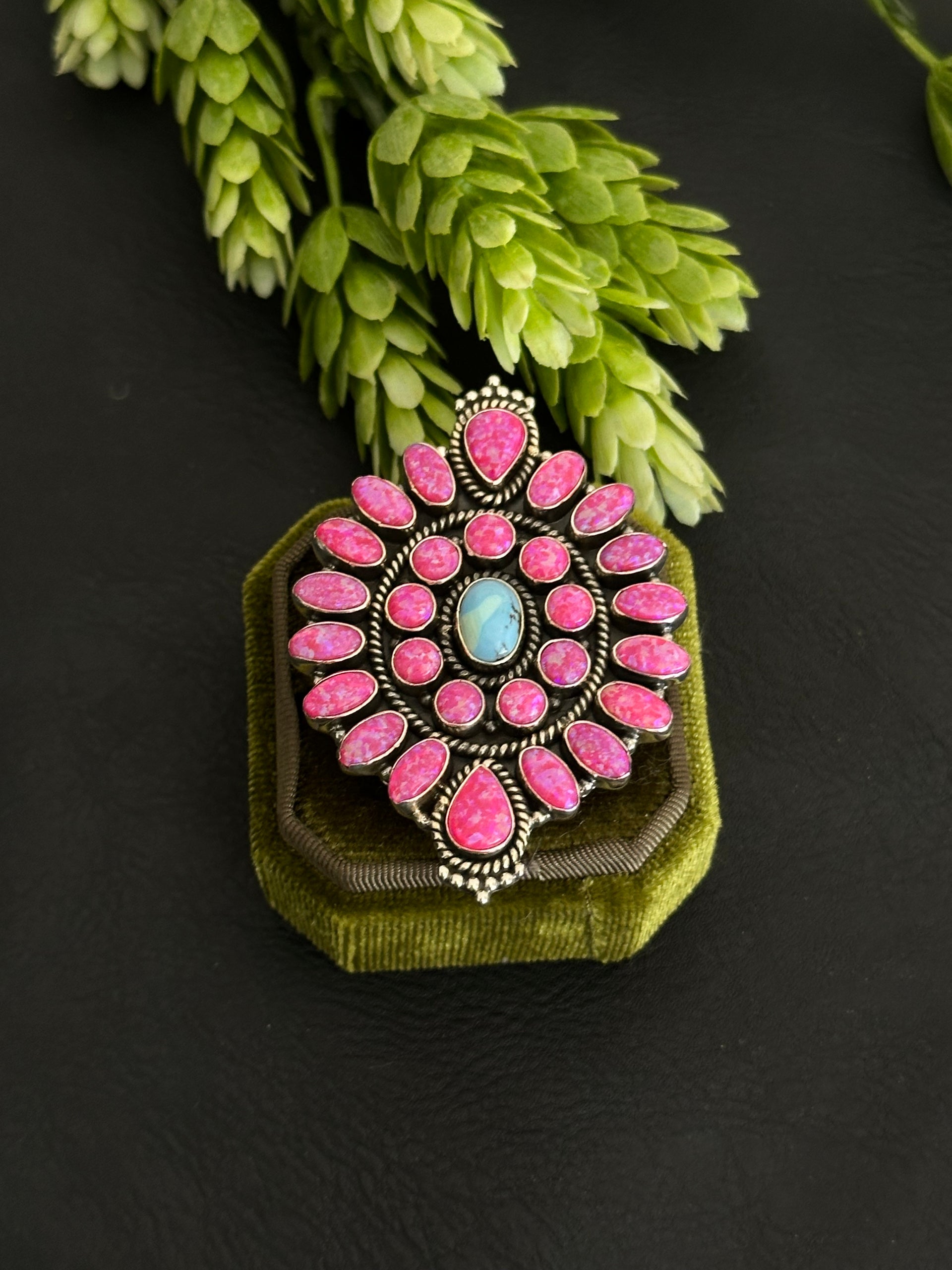 Southwest Handmade Multi Stone & Sterling Silver Adjustable Cluster Ring