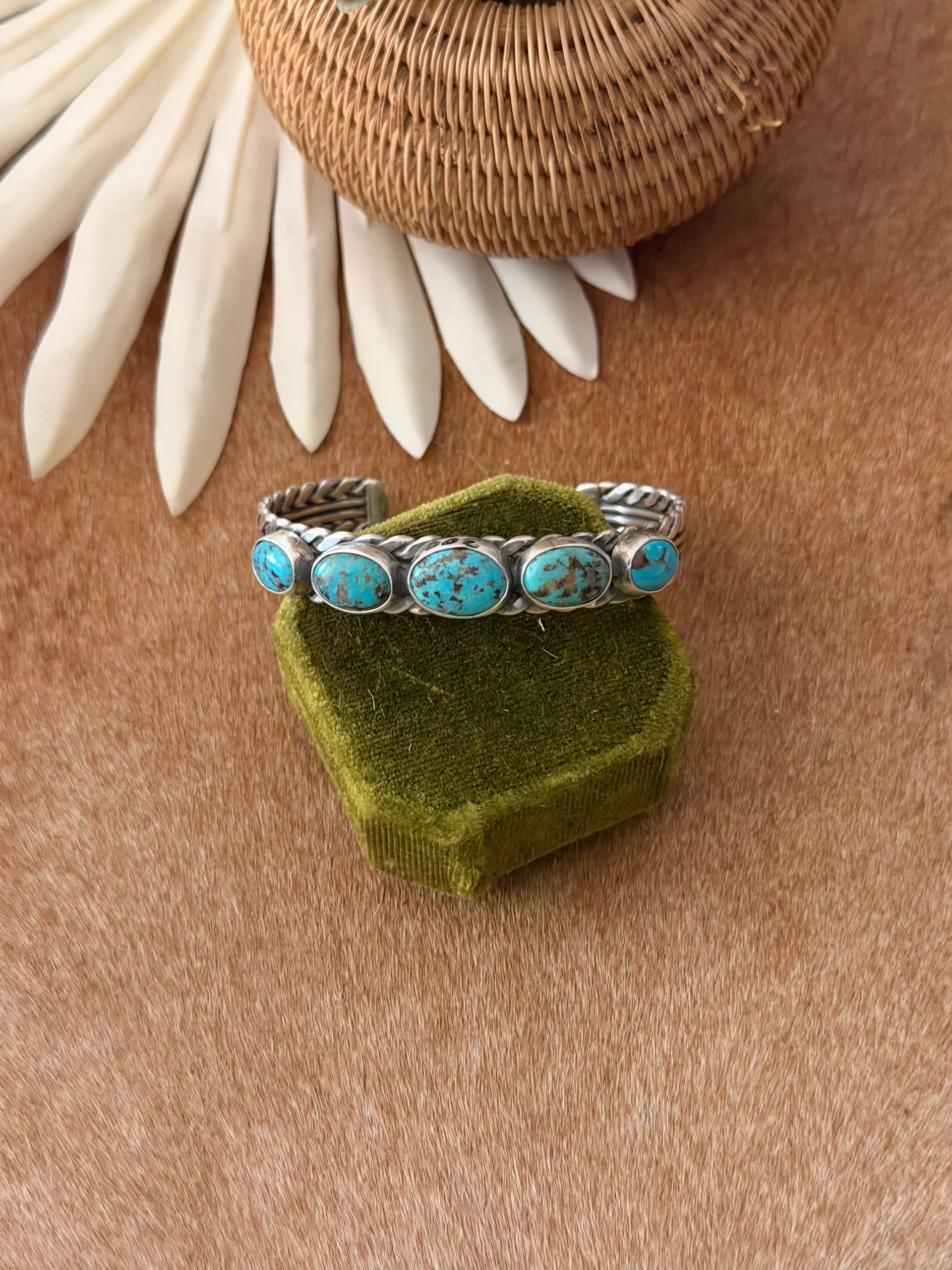 Navajo Made Red Skin Turquoise & Sterling Silver Cuff Bracelet