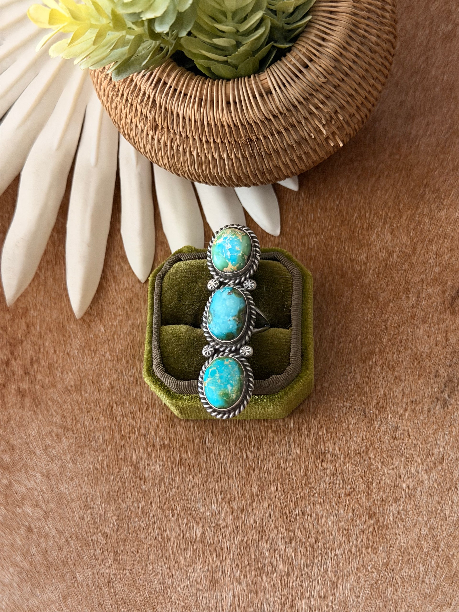 Mary Ann Spencer Sonoran Mountain Turquoise & Sterling Silver Ring Size 7.76