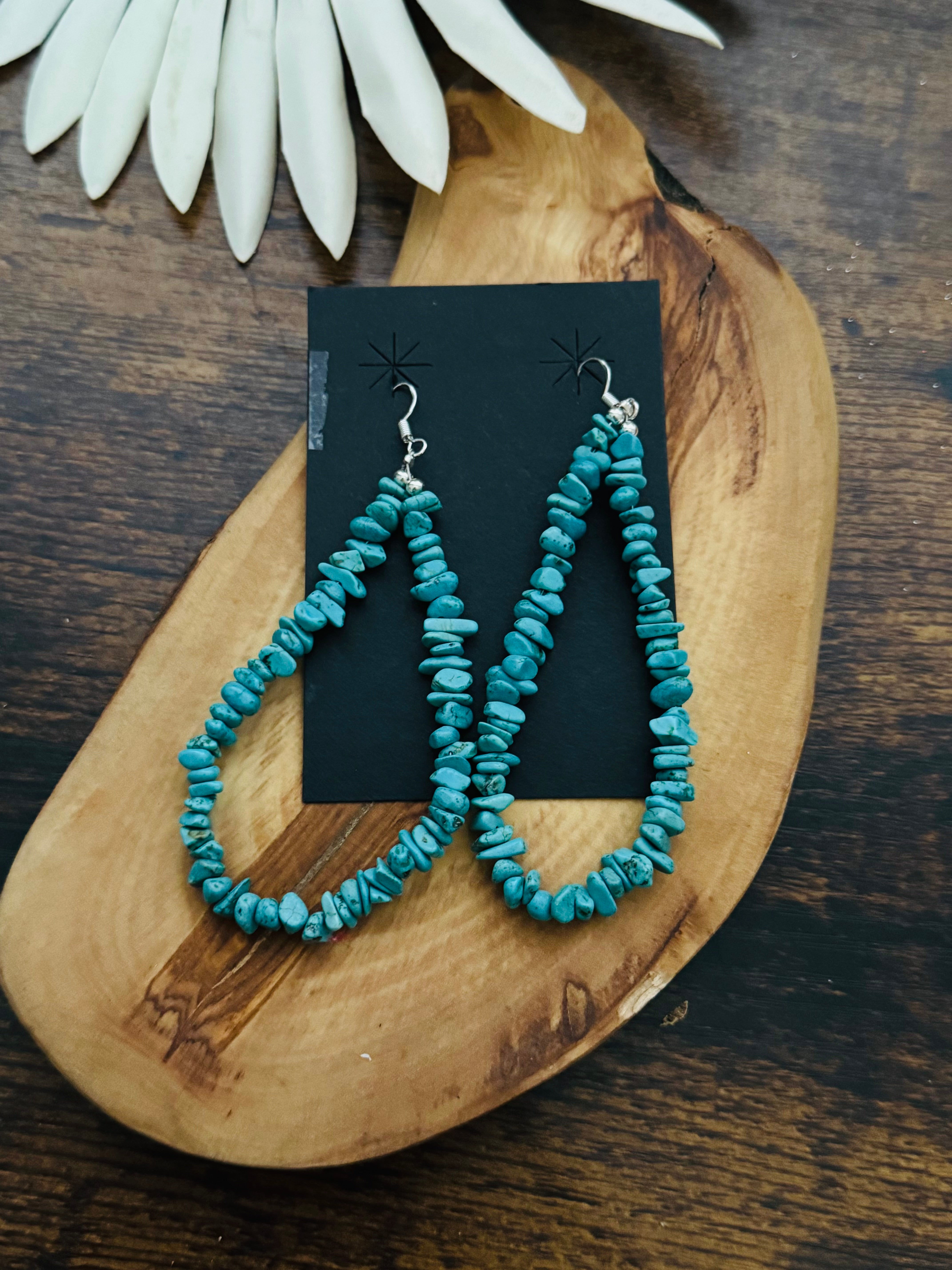 Navajo Strung Kingman Turquoise & Sterling Silver Beaded Dangle Earrings