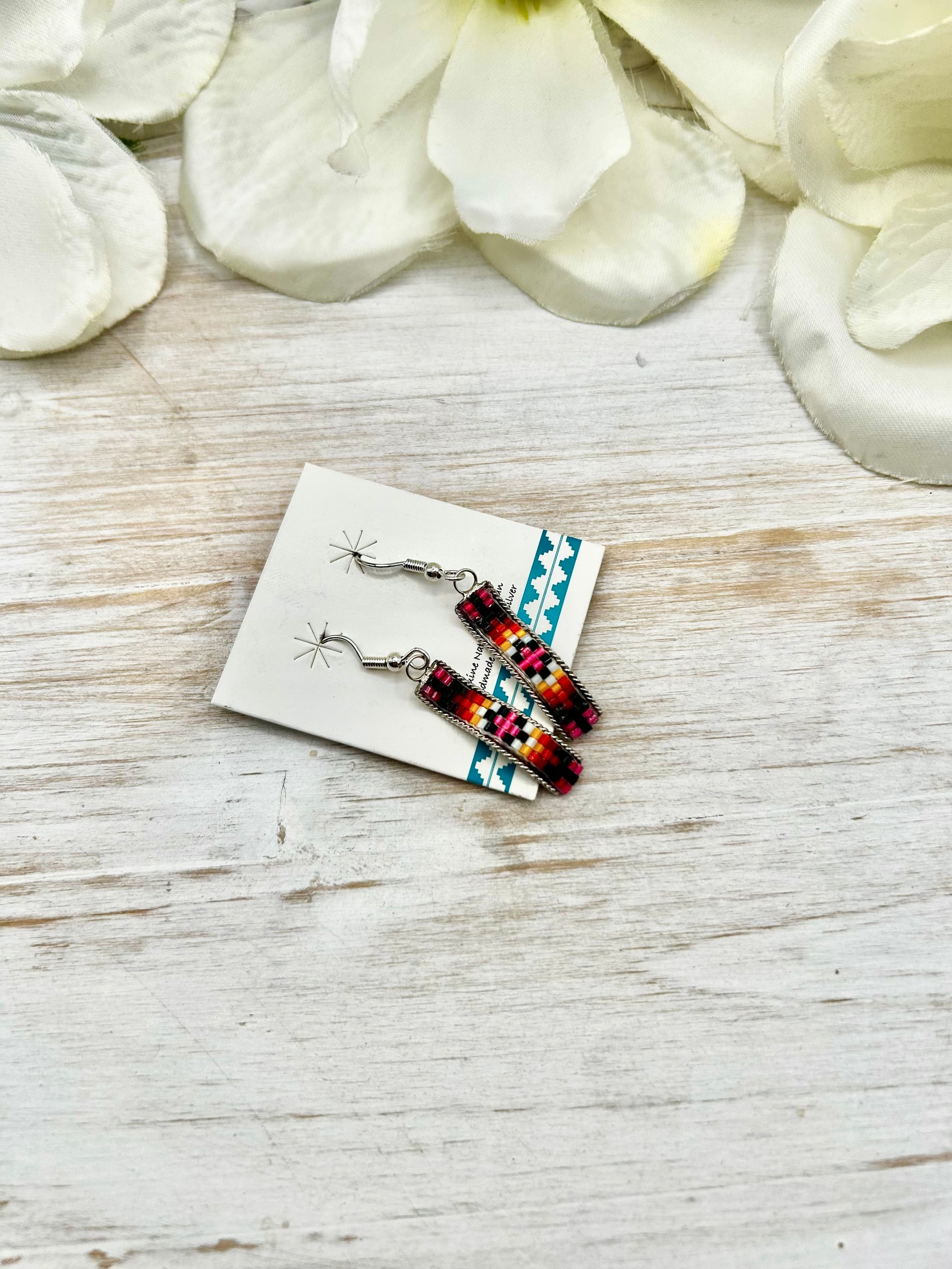 Navajo Made Beaded & Sterling Silver Hook Earrings
