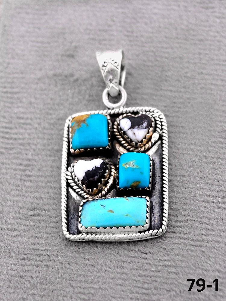 Southwest Handmade Santa Maria Turquoise with White Buffalo & Sterling Silver Pendants