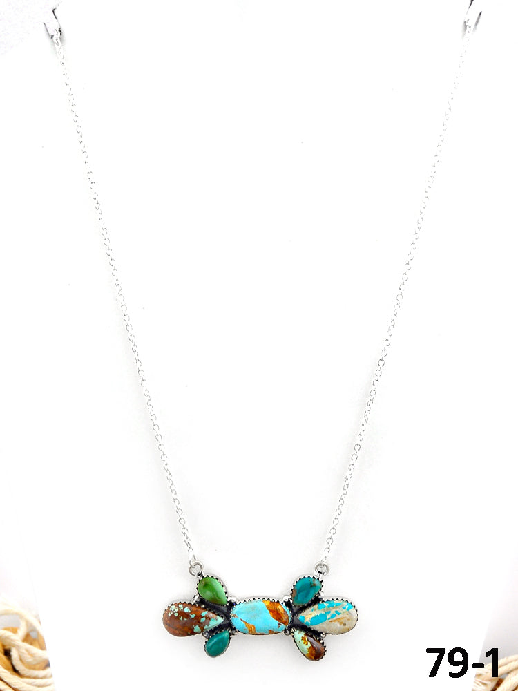 Southwest Made Ribbon Royston Turquoise & Sterling Silver Necklace