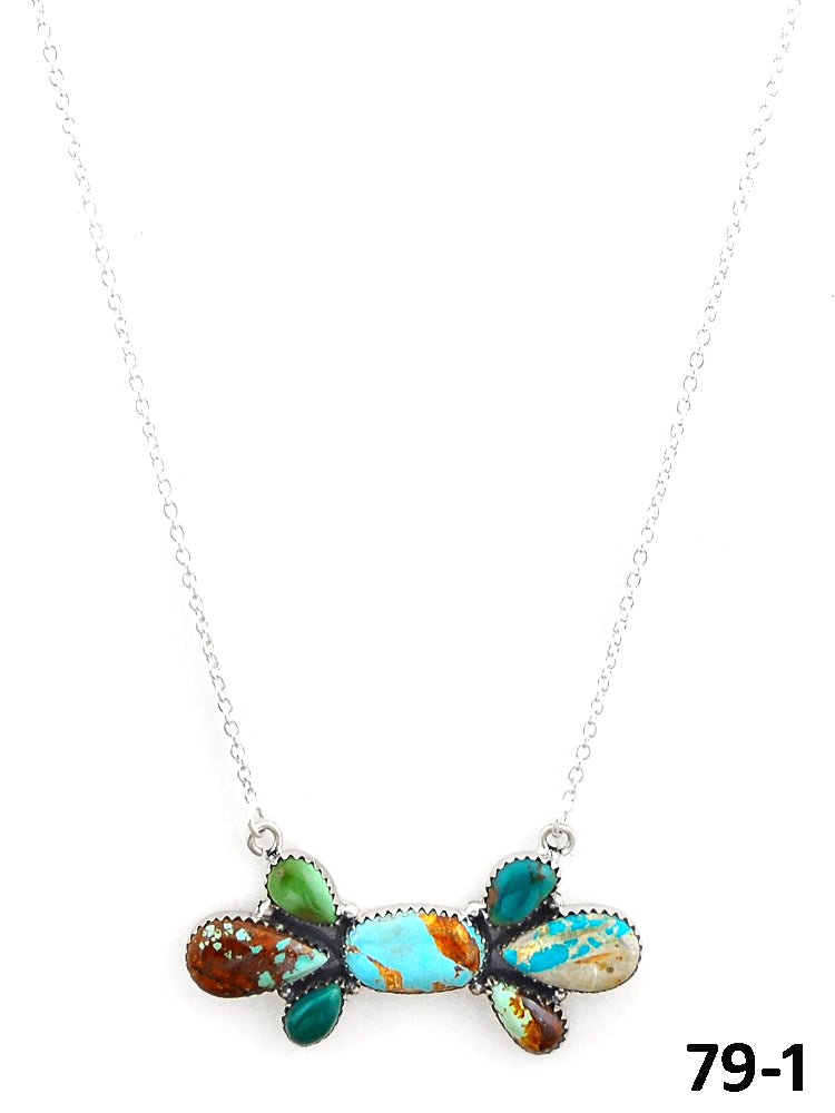 Southwest Made Ribbon Royston Turquoise & Sterling Silver Necklace