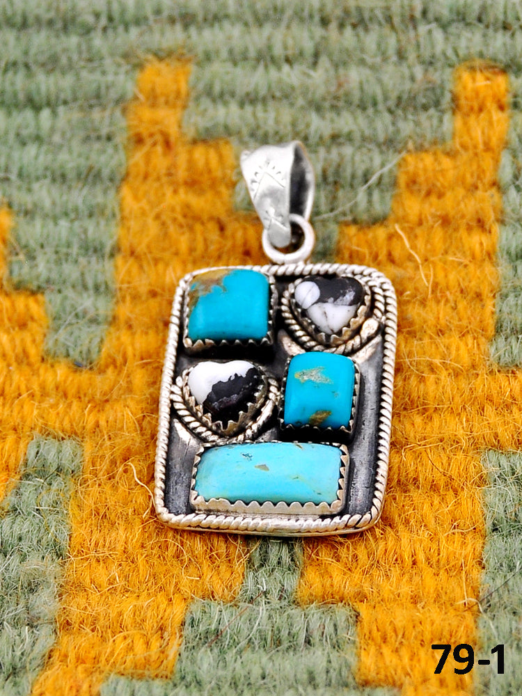 Southwest Handmade Santa Maria Turquoise with White Buffalo & Sterling Silver Pendants