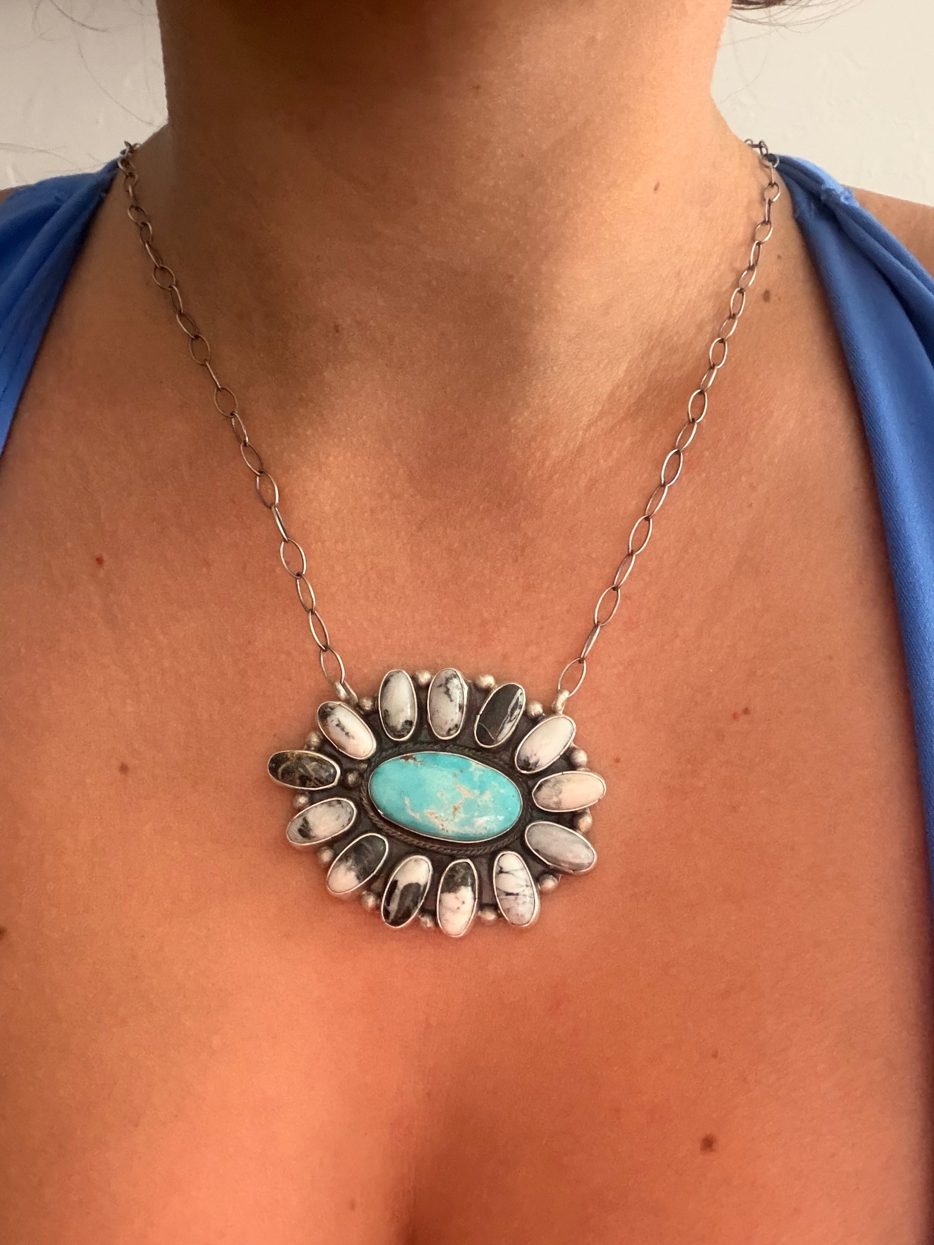 Sheila Becenti Multi Stone & Sterling Silver Cluster Necklace