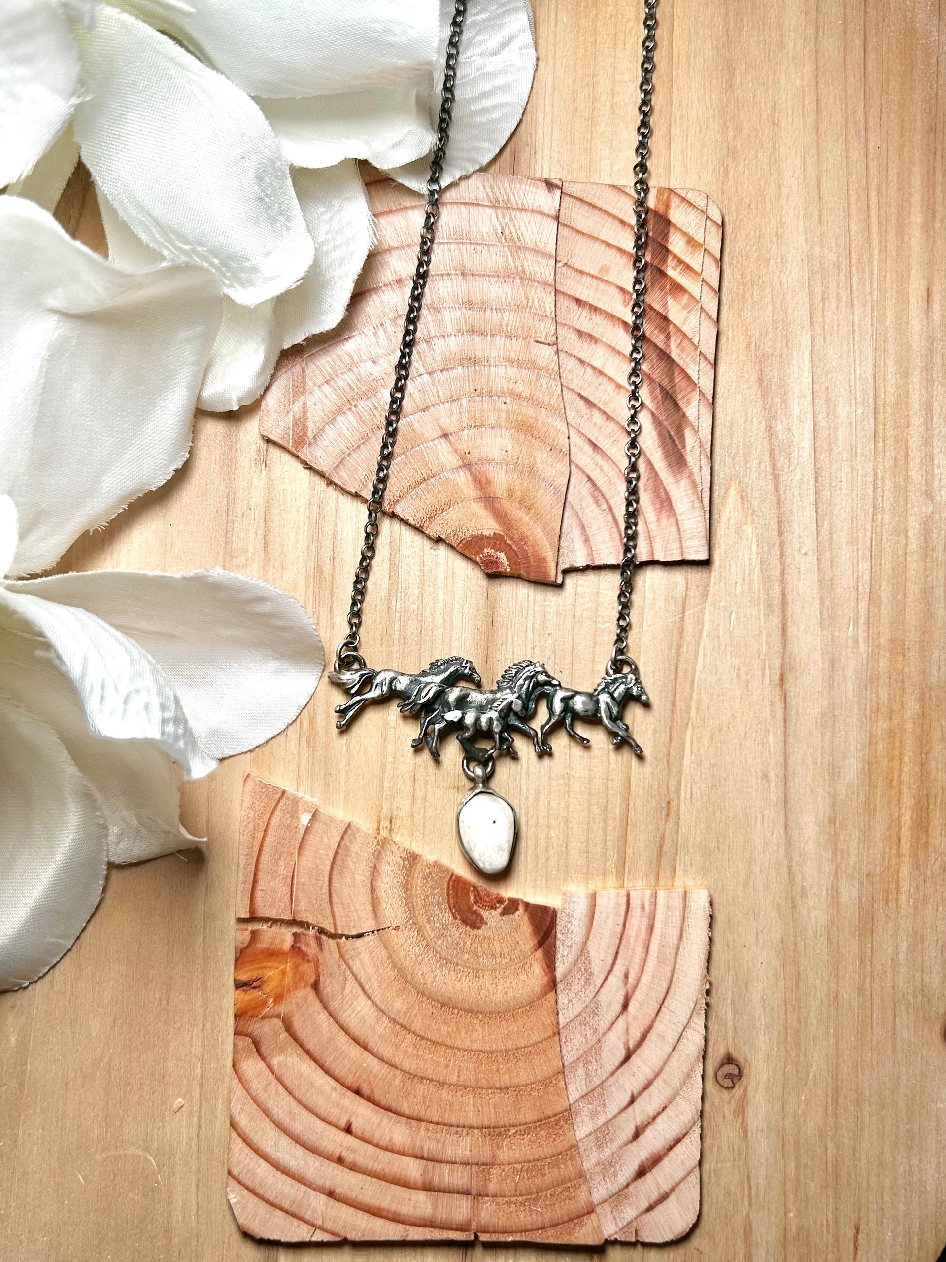 Navajo Made White Buffalo & Sterling Silver Necklace