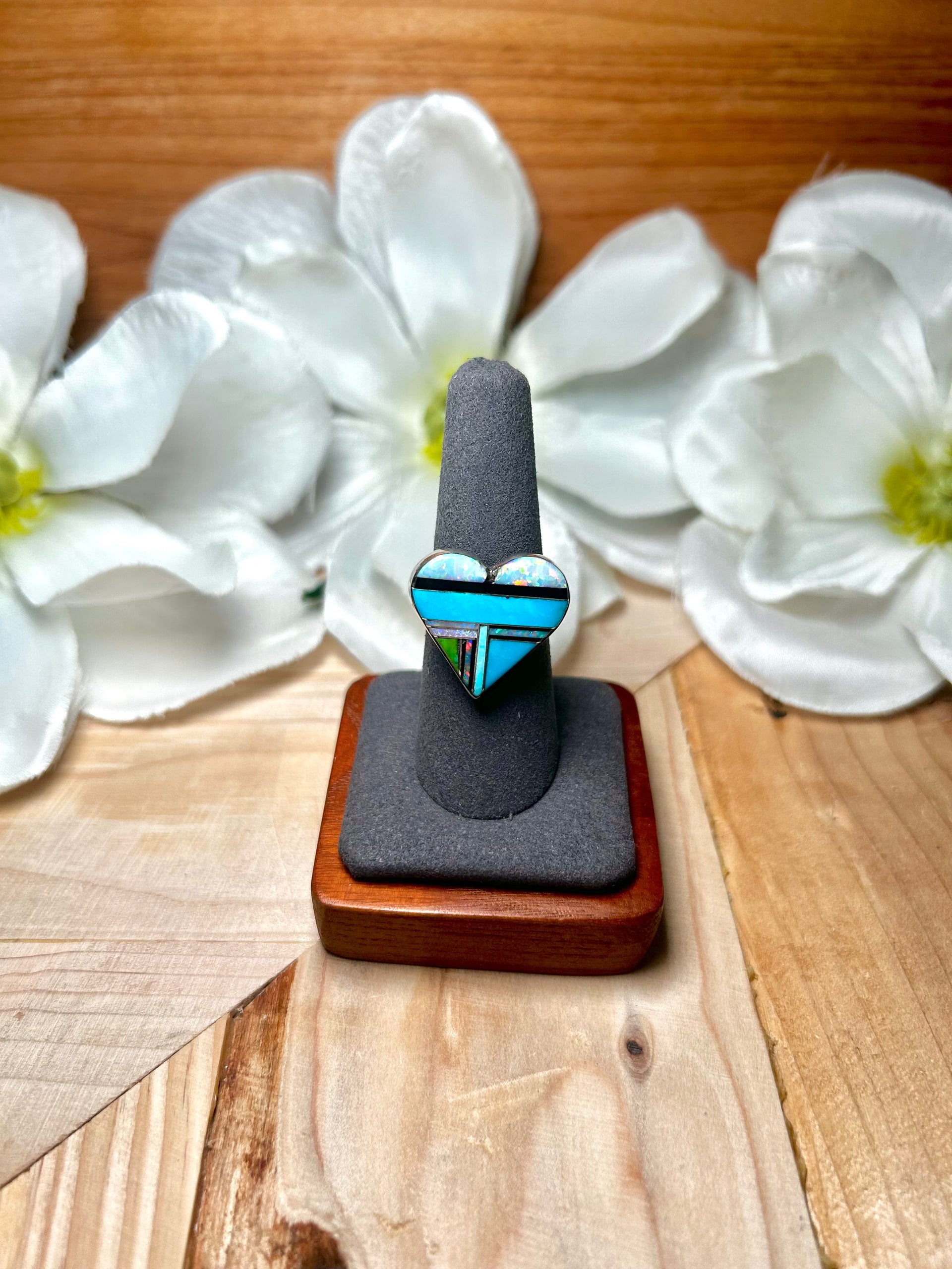 Navajo Made Multi Stone & Sterling Silver Ring Size 8.25