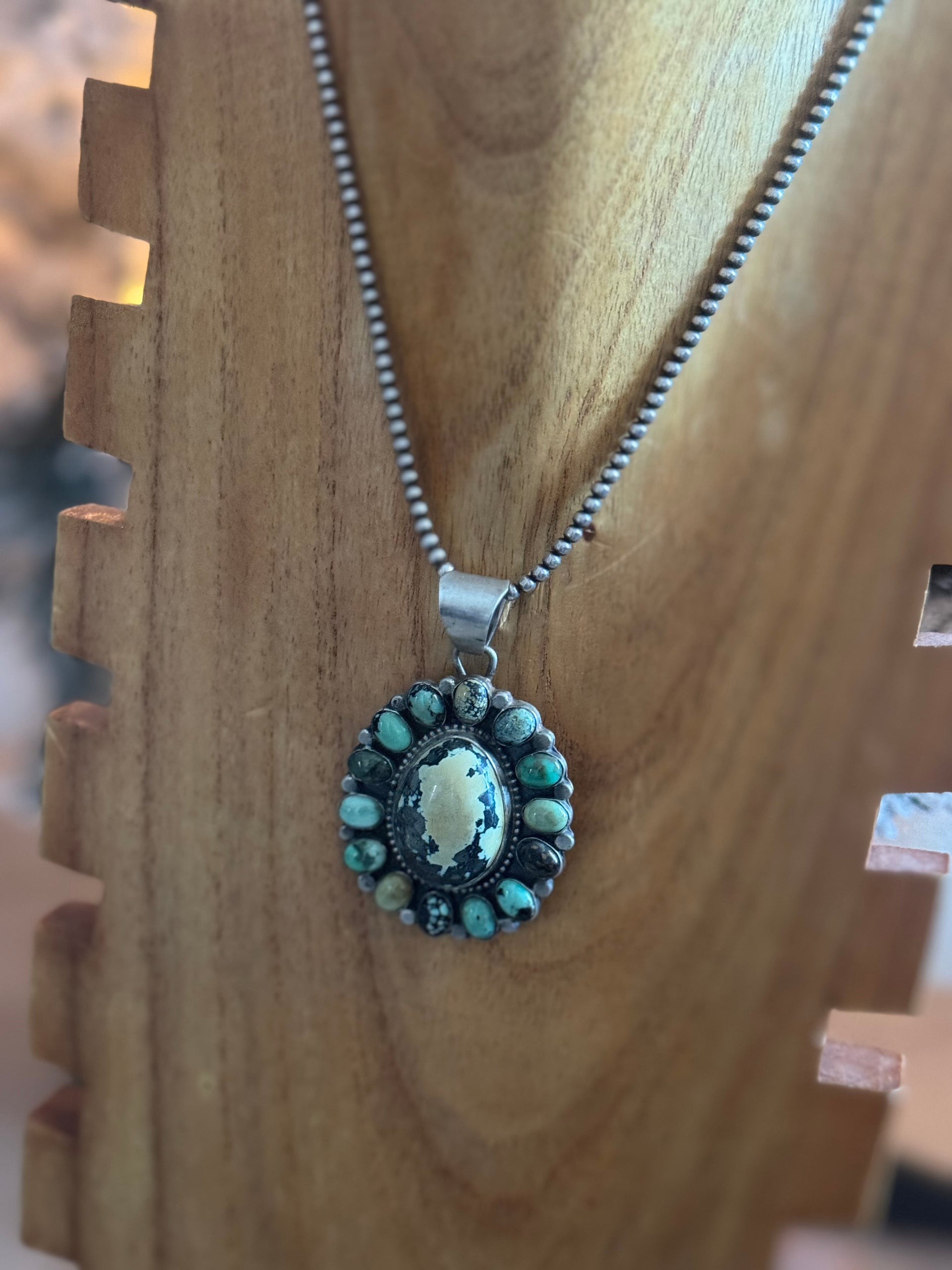 Sheila Becenti New Lander Variscite & Sterling Silver Cluster Pendant