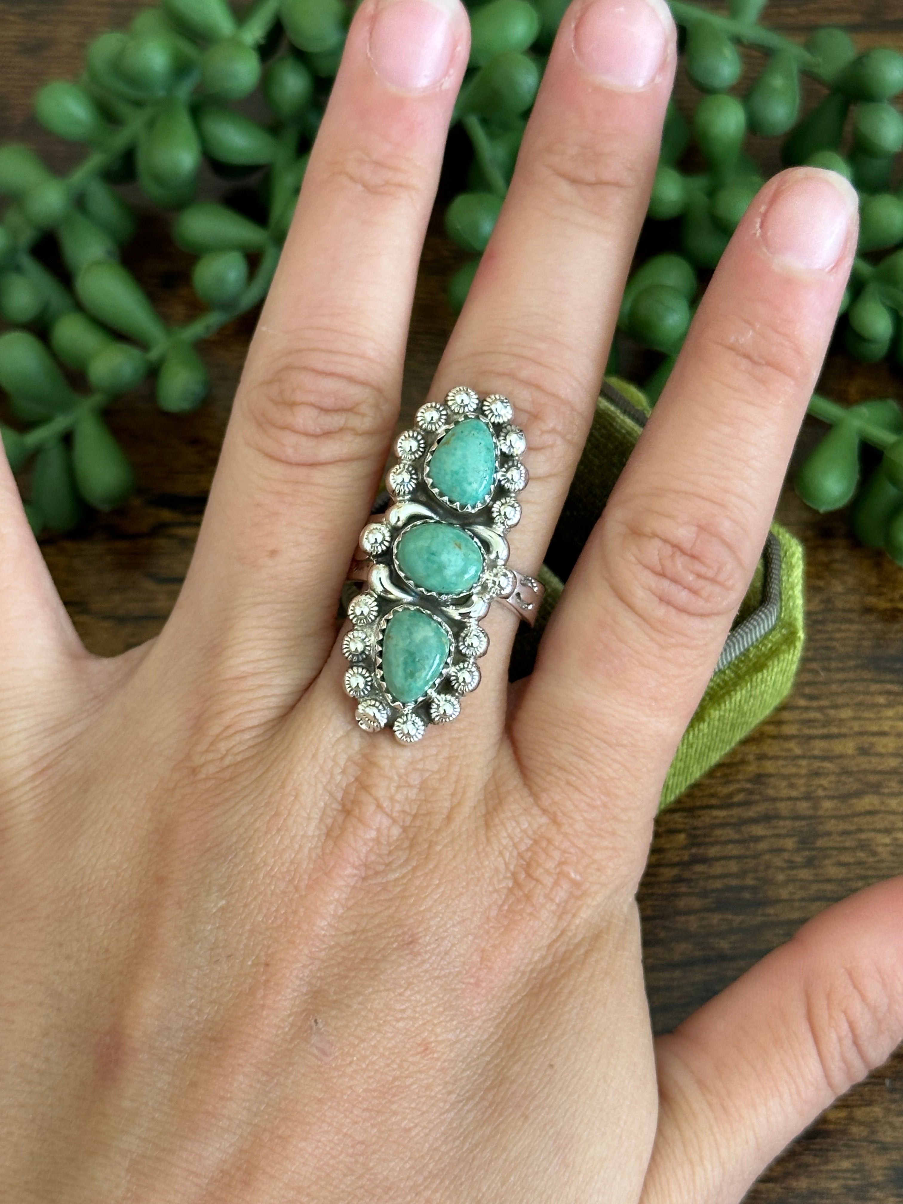 Southwest Handmade Kingman Turquoise & Sterling Silver Adjustable Ring