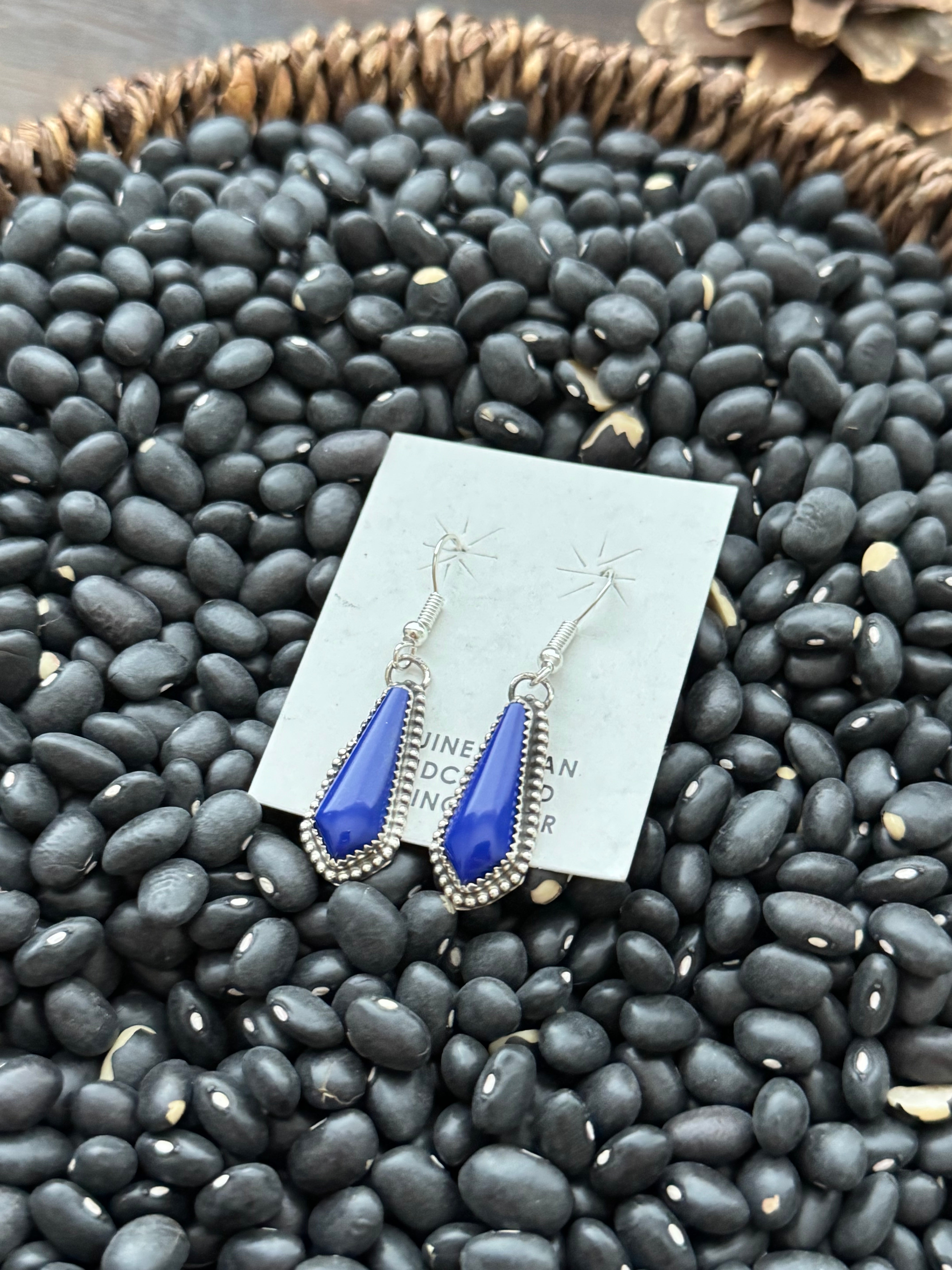 Navajo Made Lapis & Sterling Silver Dangle Earrings