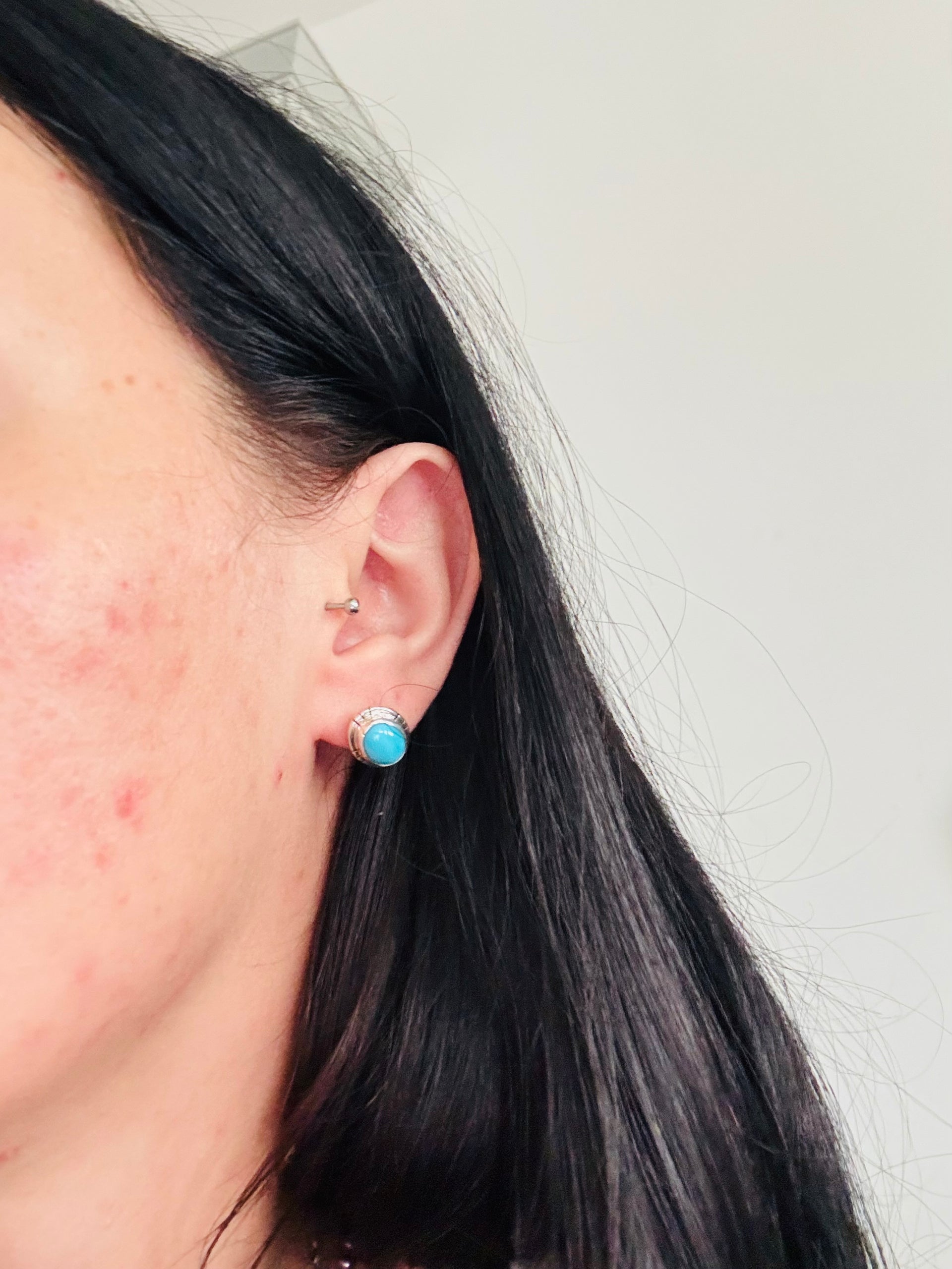 Navajo Made Kingman Turquoise & Sterling Silver Post Earrings