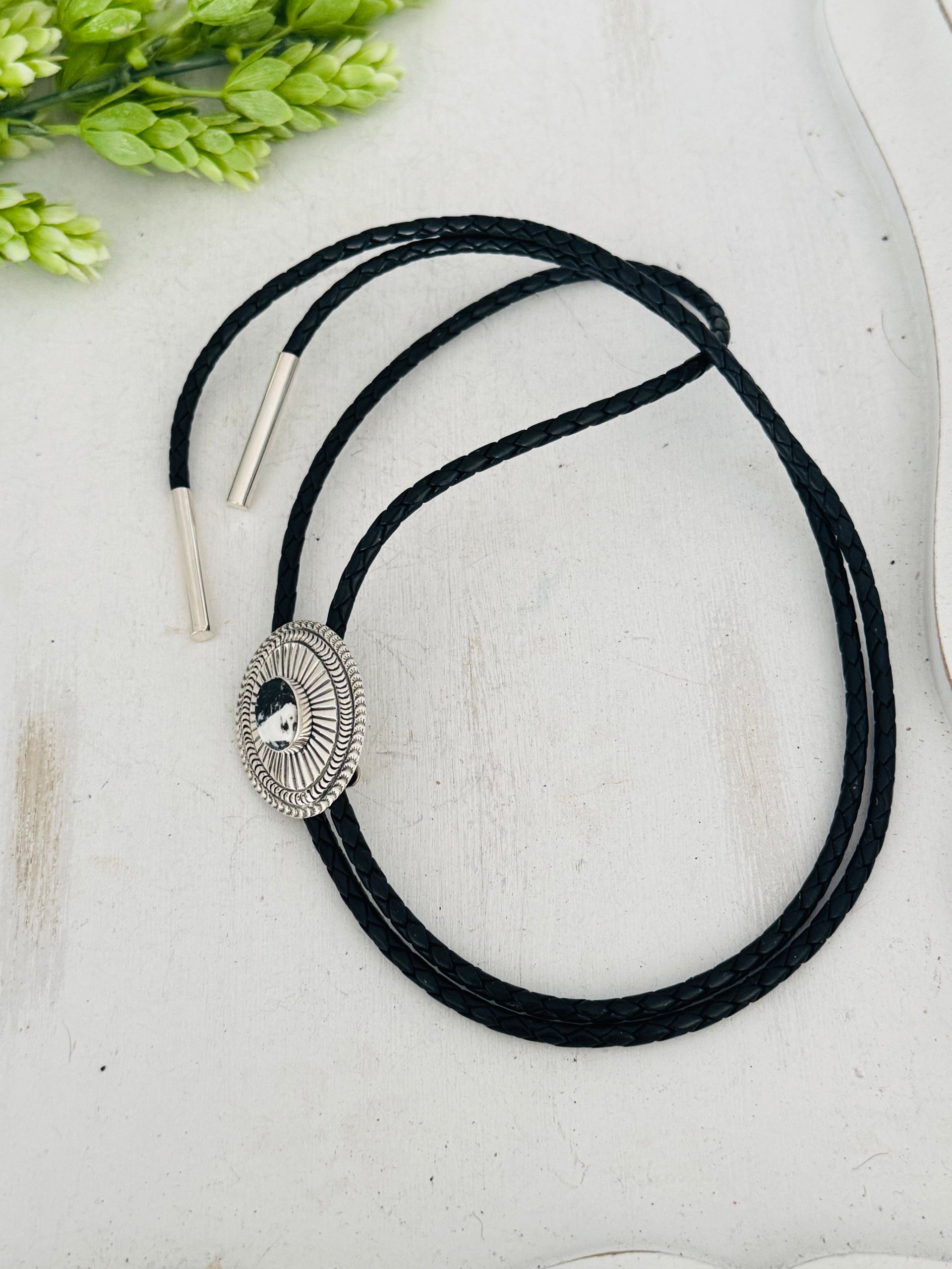 Jereme Delgarito White Buffalo & Sterling Silver Bolo Tie