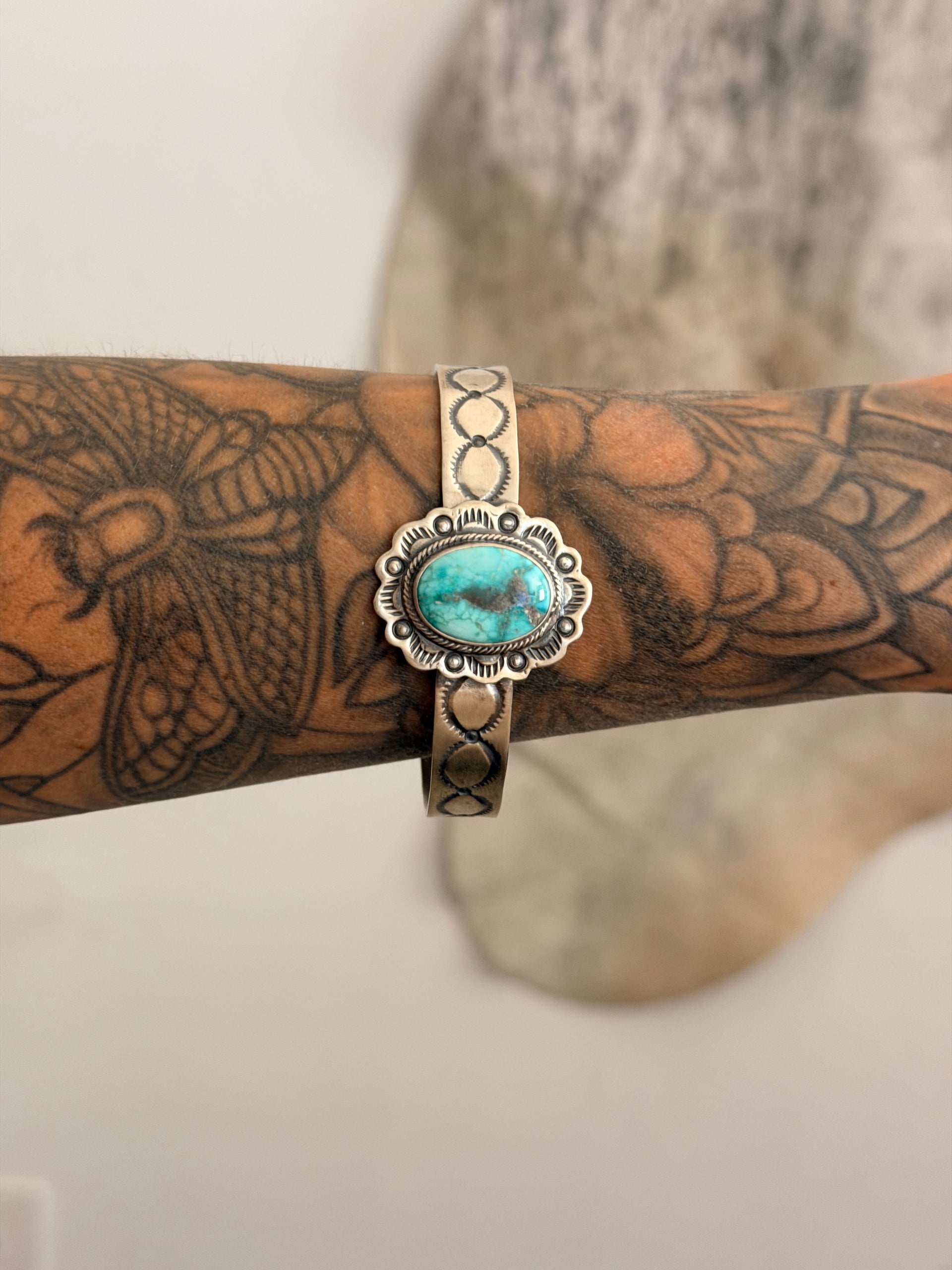 Danny Henio White Water Turquoise & Sterling Silver Cuff Bracelet