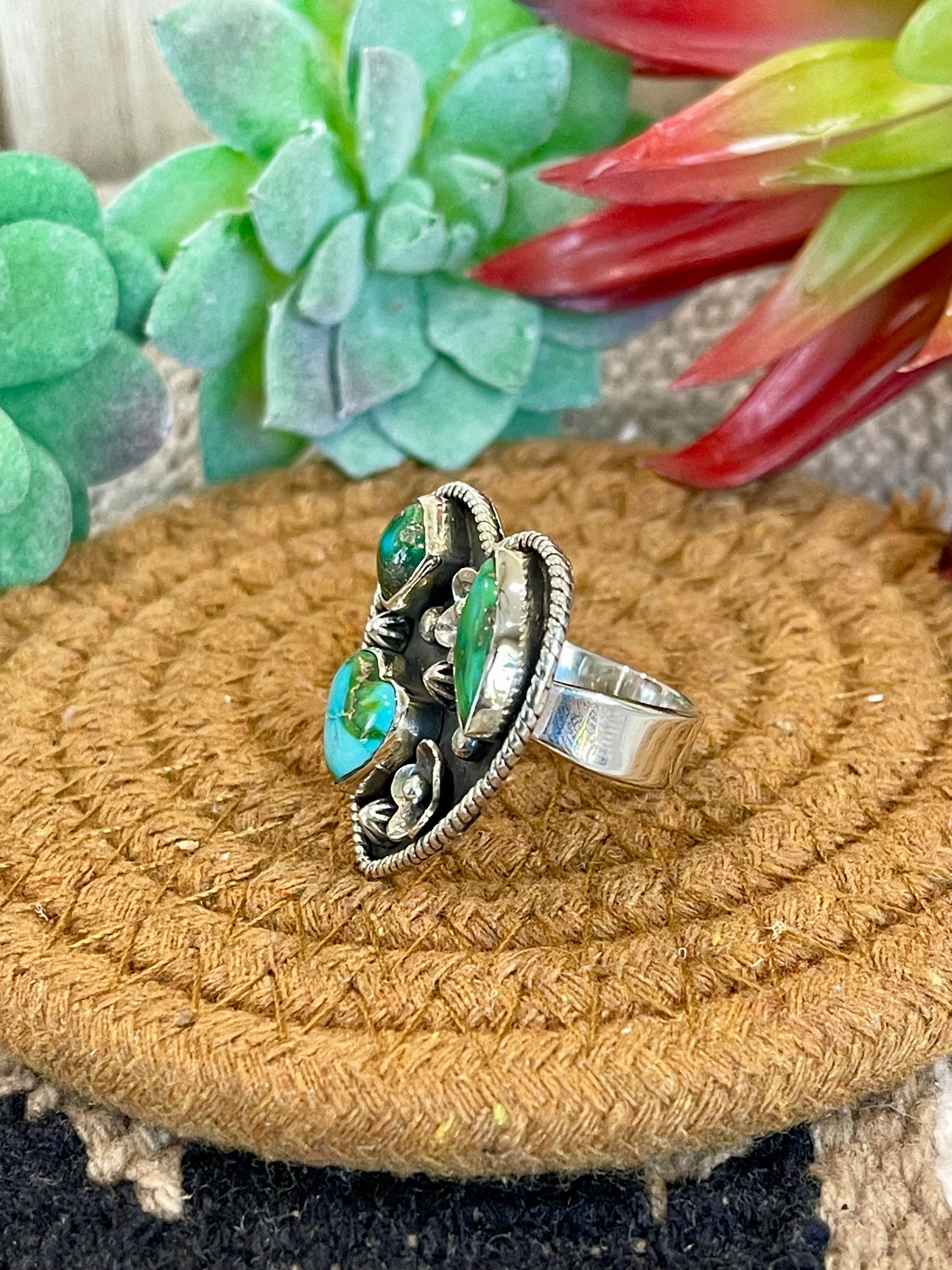 Southwest Handmade Sonoran Mountain Turquoise & Sterling Silver Adjustable Heart Ring