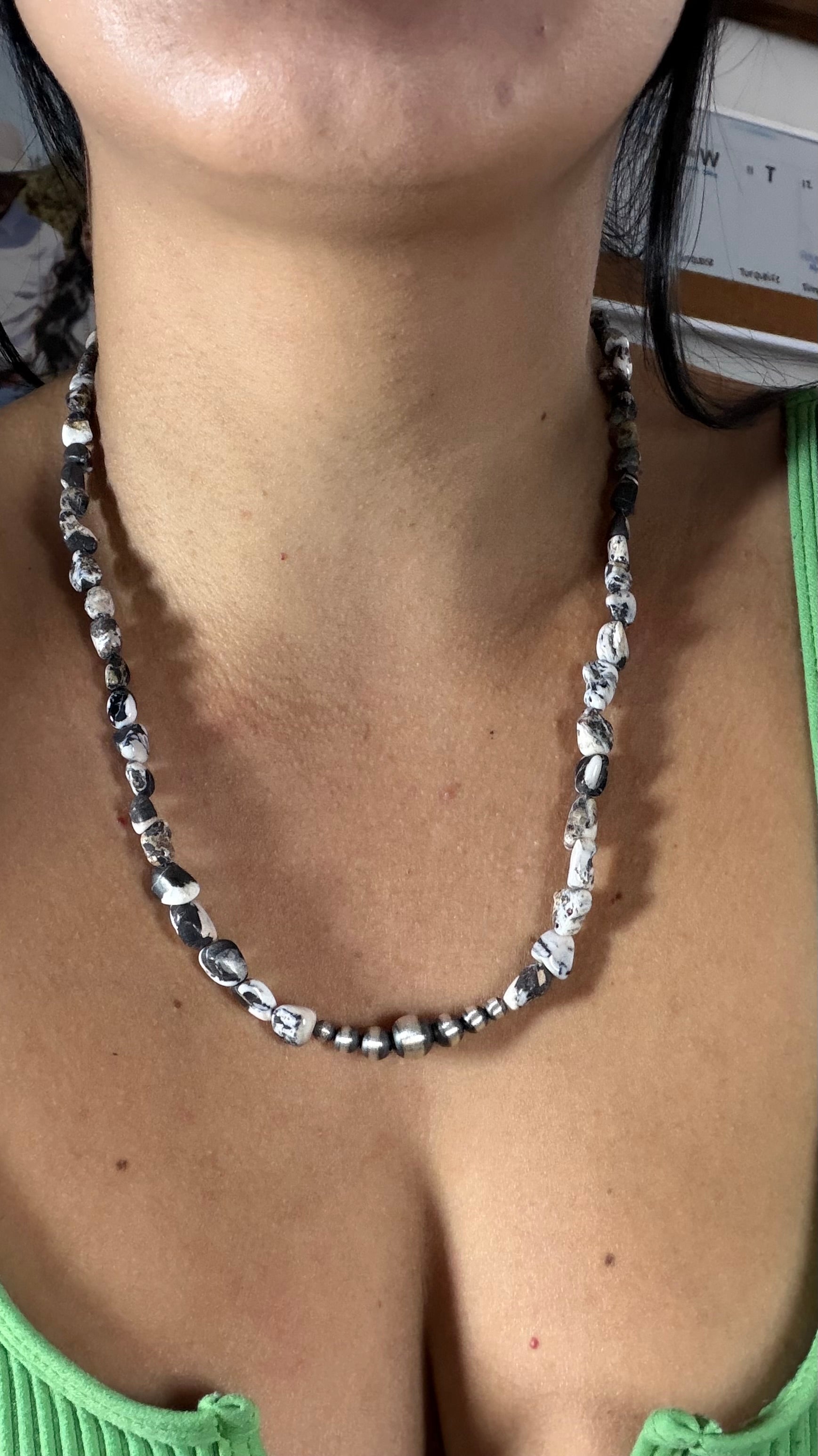 Navajo Strung White Buffalo & Sterling Silver Machine Made Pearl 20” Beaded Necklace
