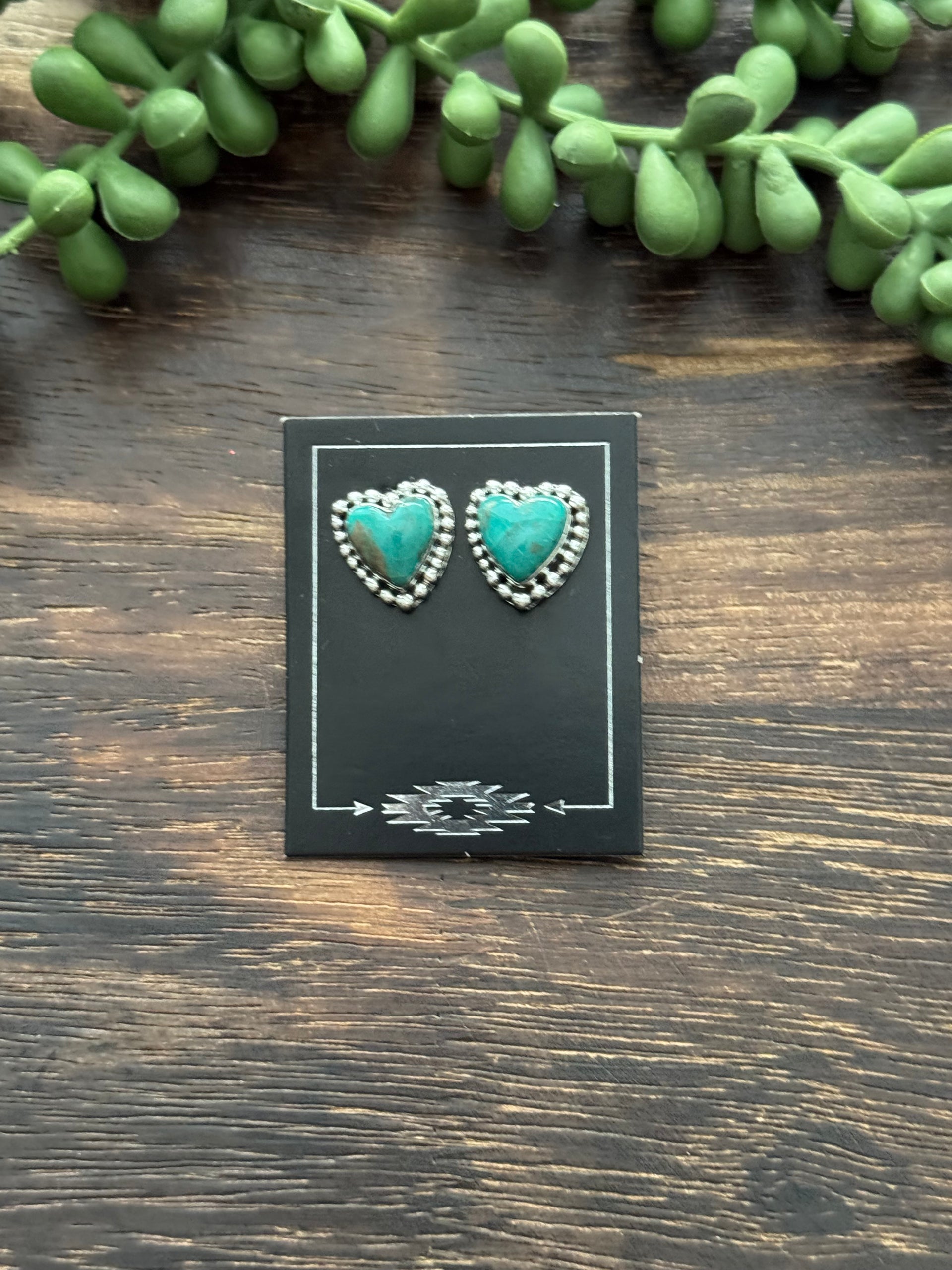 Southwest Handmade Kingman Turquoise & Sterling Silver Heart Post Earrings