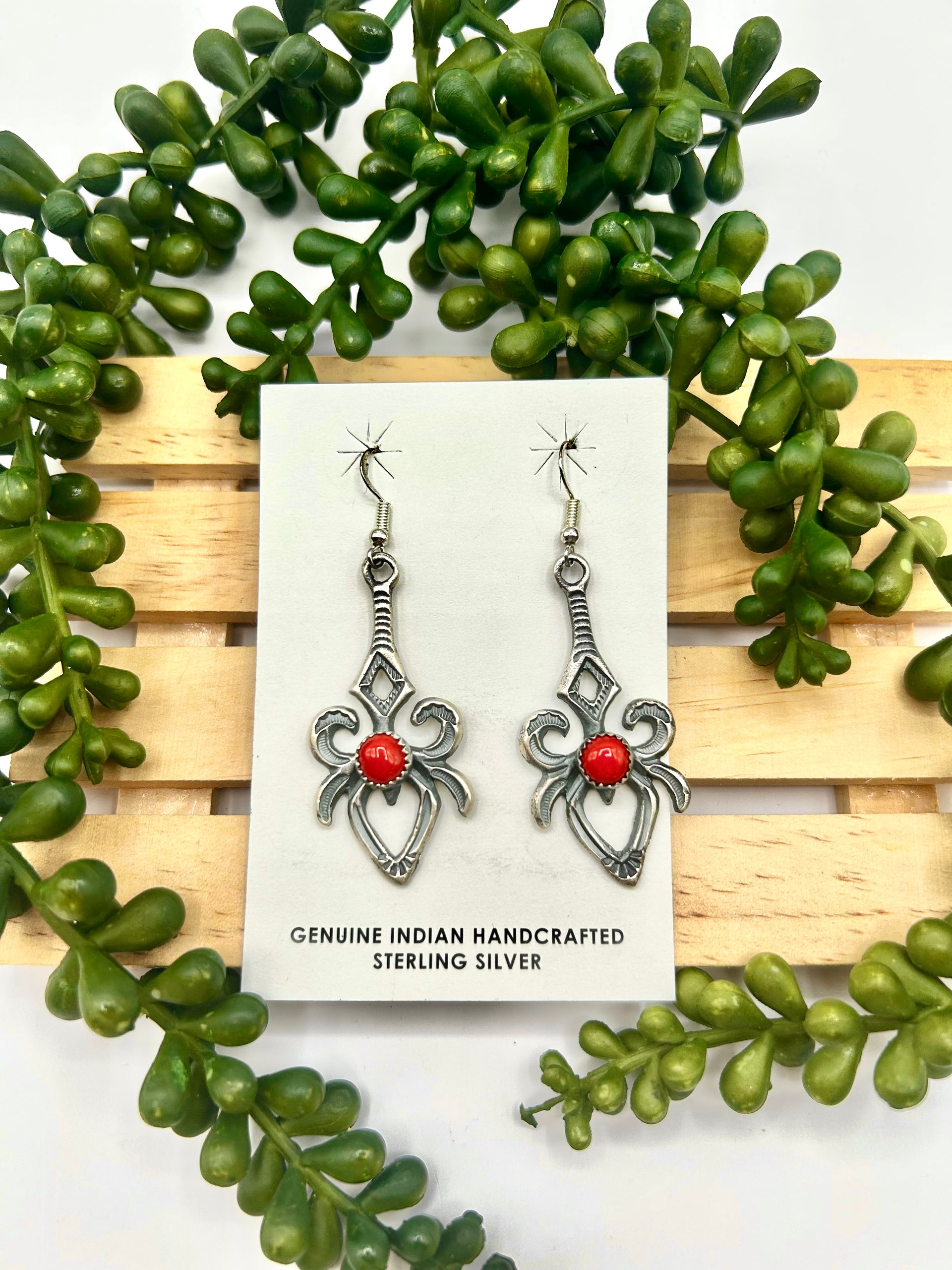 Kindale Billah Red Coral & Sterling Silver Hook Earrings