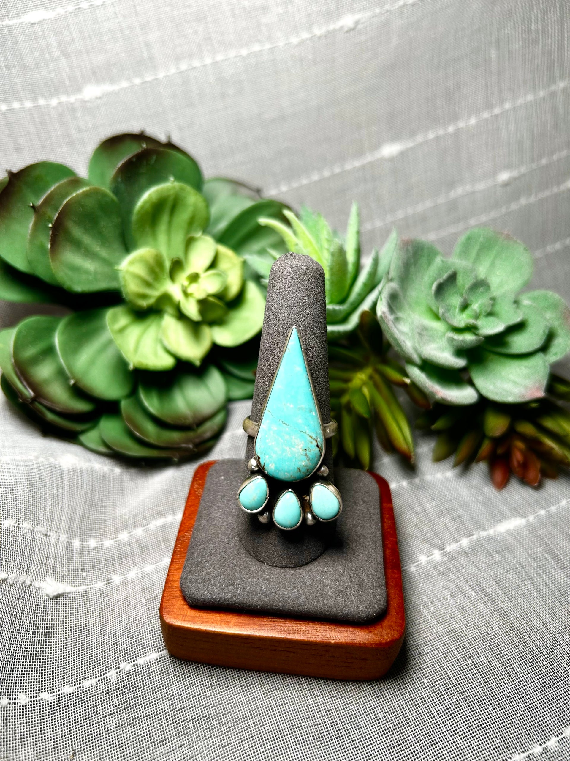 Navajo Made #8 Turquoise & Sterling Silver Ring Size 8.5