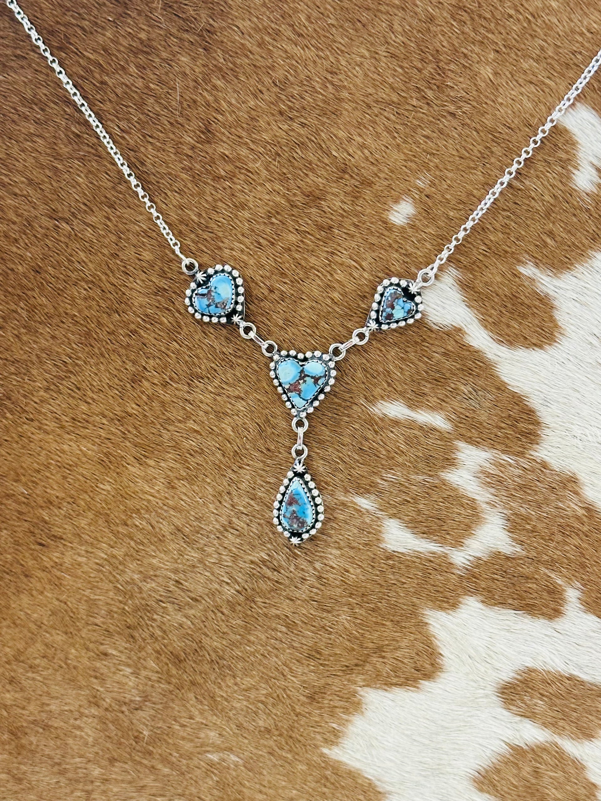 Southwest Handmade Golden Hills Turquoise & Sterling Silver Lariat Necklace