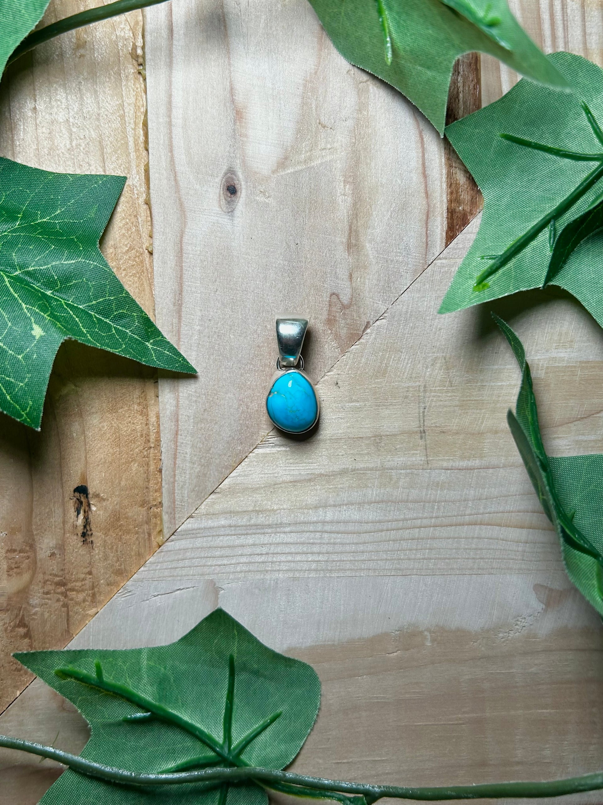 Navajo Made Kingman Turquoise & Sterling Silver Pendant