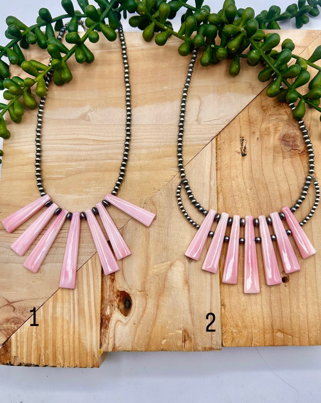 Navajo Strung Pink Conch & Sterling Silver Necklace