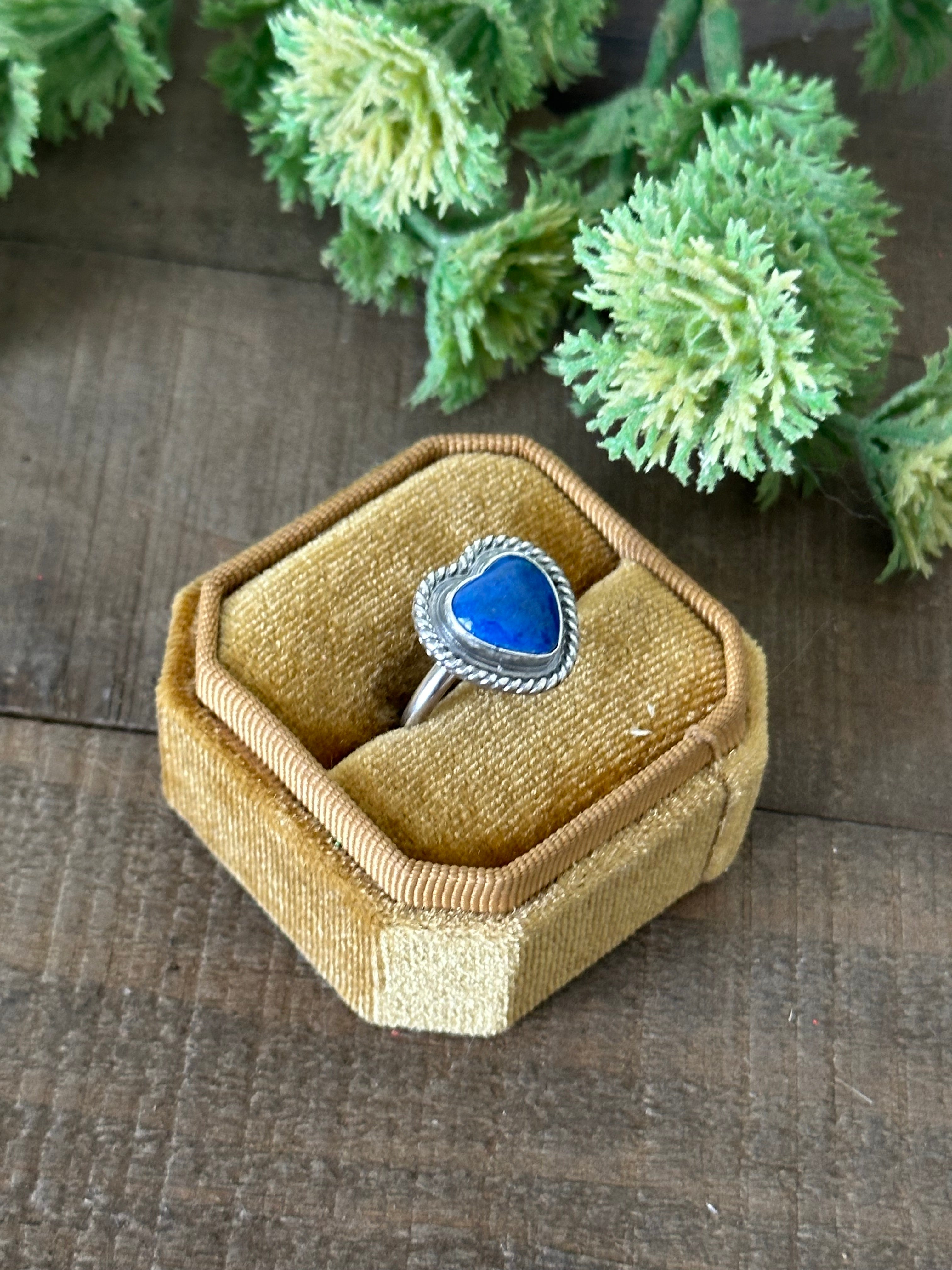 Navajo Made Lapis & Sterling Silver Heart Adjustable Ring