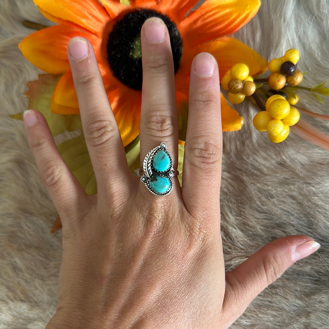 Southwest Handmade Kingman Turquoise & Sterling Silver Ring Size 6.25