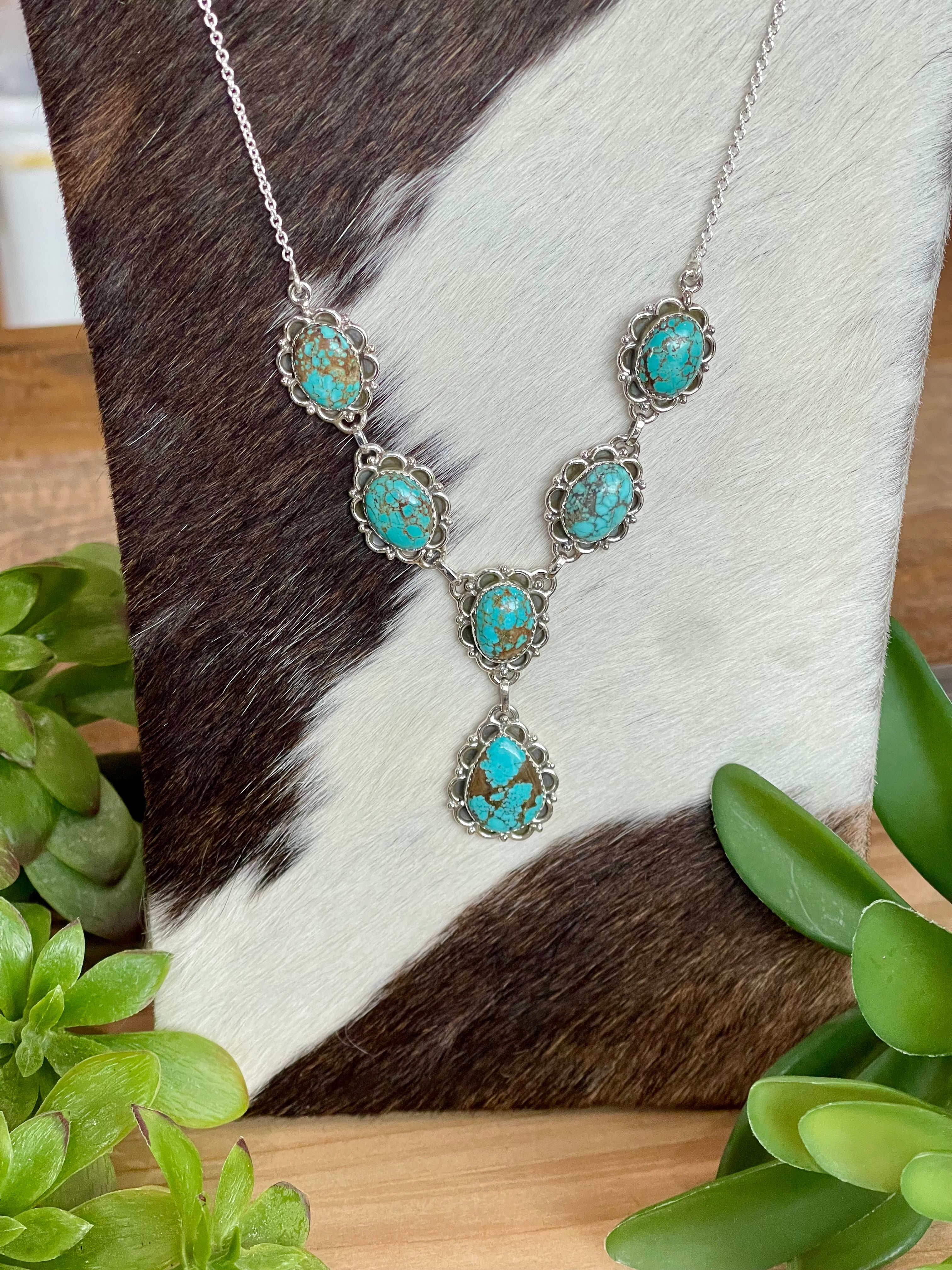 Southwest Handmade Number 8 Turquoise & Sterling Silver Lariat Necklace