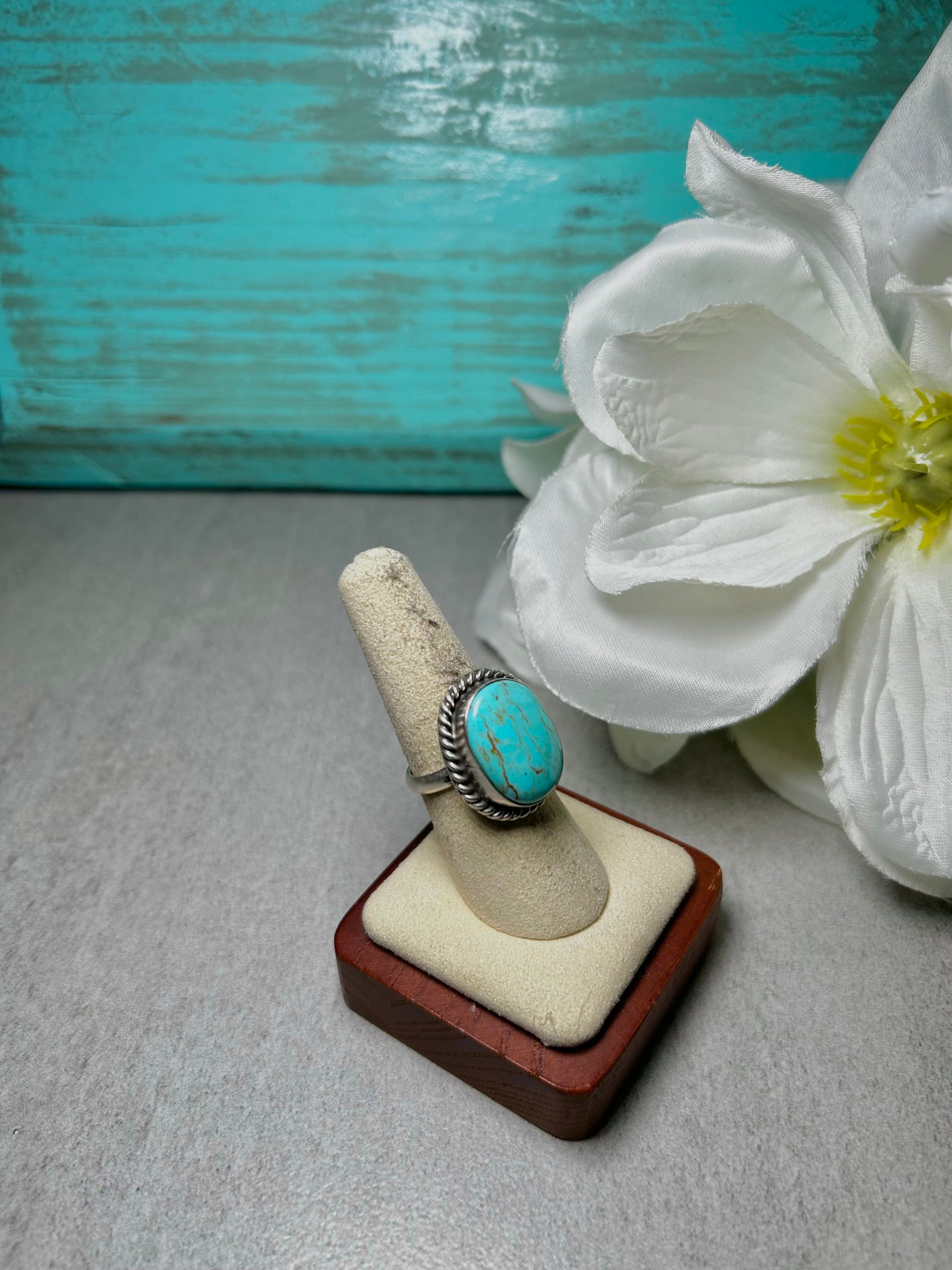 Johnny Dixon Kingman Turquoise & Sterling Silver Adjustable Ring