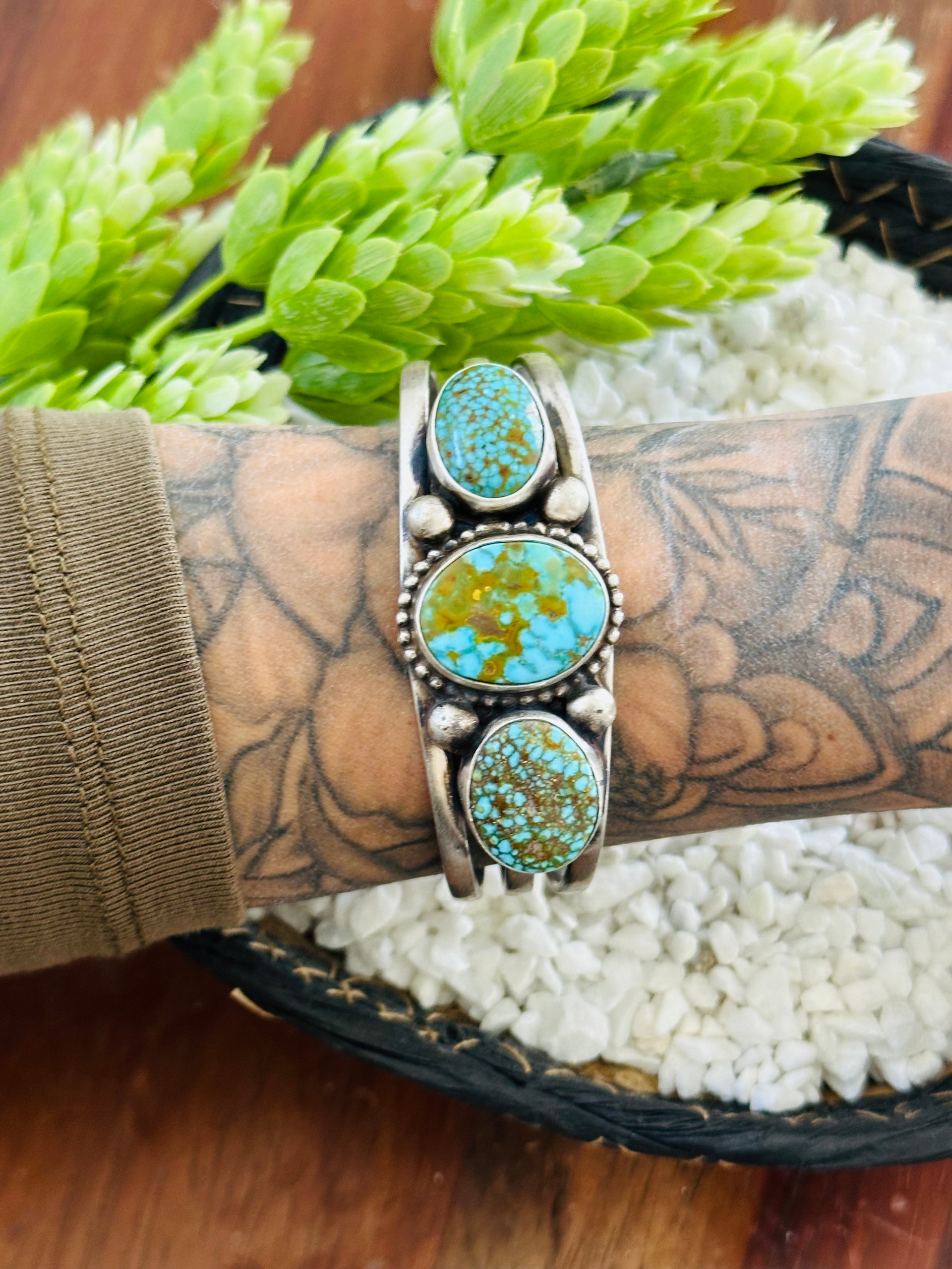 Darrin Livingston High Grade Kingman Turquoise & Sterling Silver Cuff Bracelet