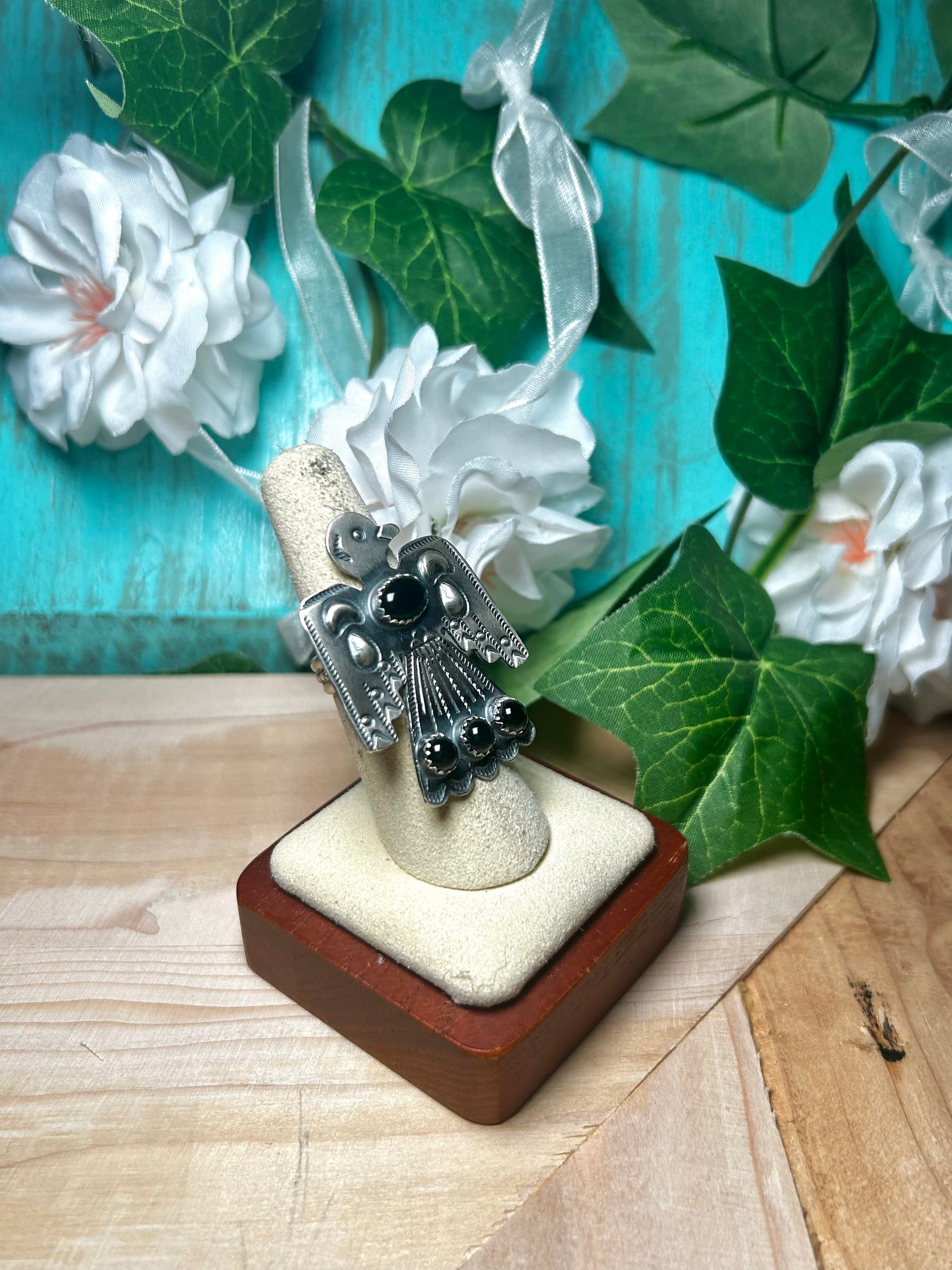 Tim Yazzie Onyx & Sterling Silver Adjustable Ring