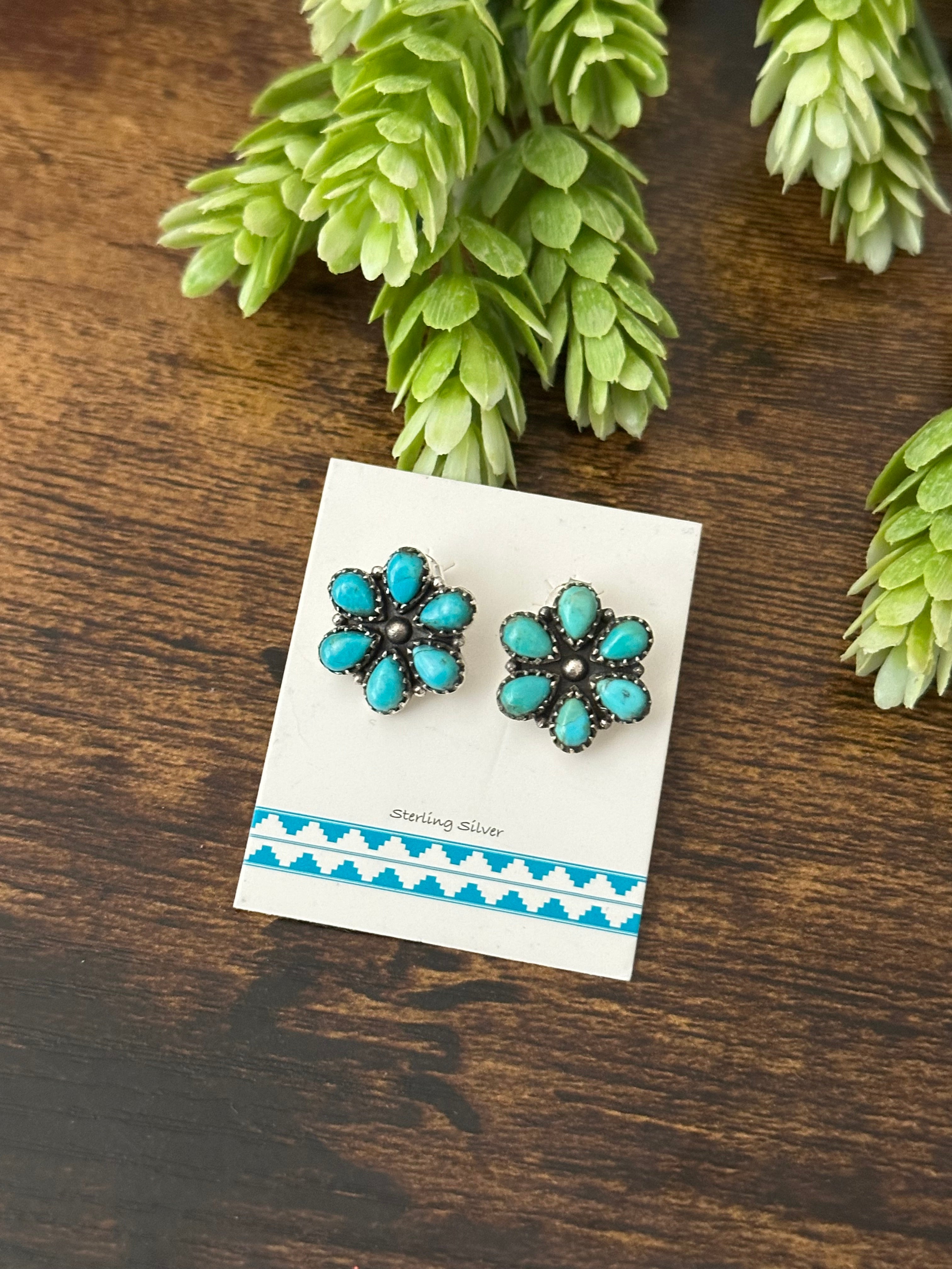 Southwest Handmade Kingman Turquoise & Sterling Silver Post Earrings